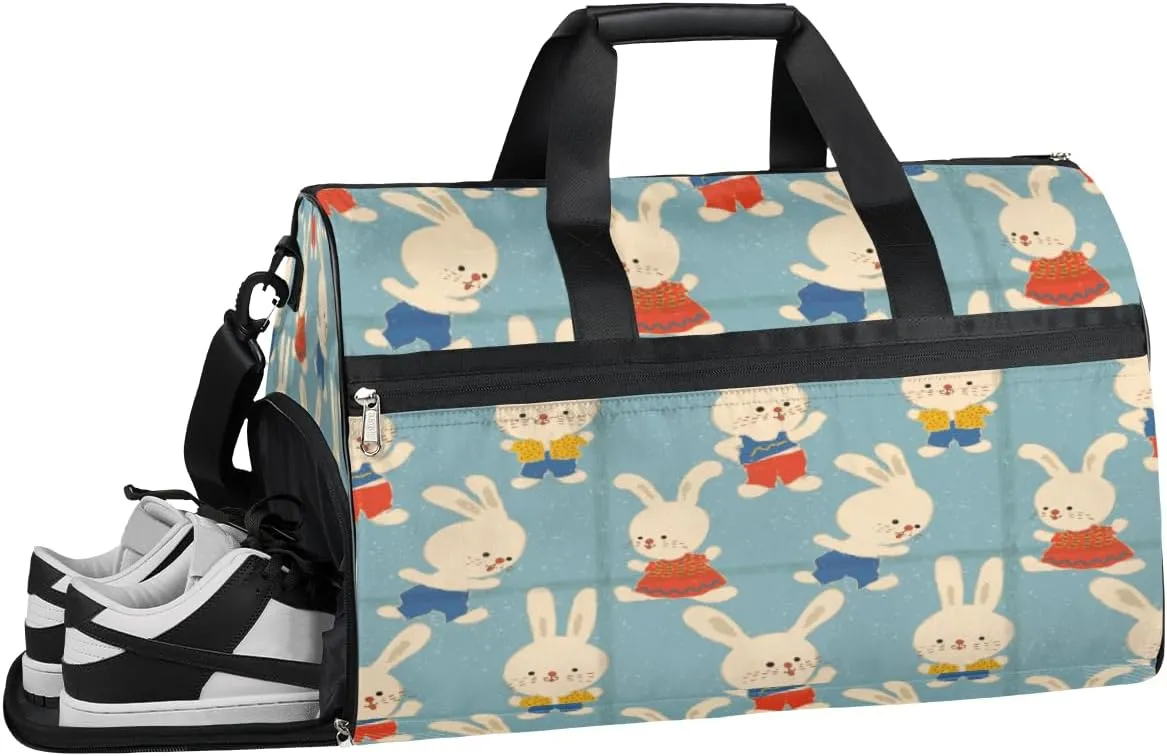 QsirBC Toy Bunnies Gym Bag for Women Duffle Tote with Shoes Compartment Men Weekender Duffel For Travel Sports Swimming Overnight