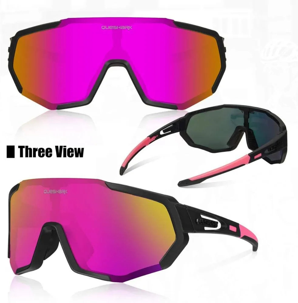 Queshark Cycling Glasses, Sports Sunglasses for Men Women, 1 Polarized 2 HD Lens, Polarized Sunglasses for Cycling Running