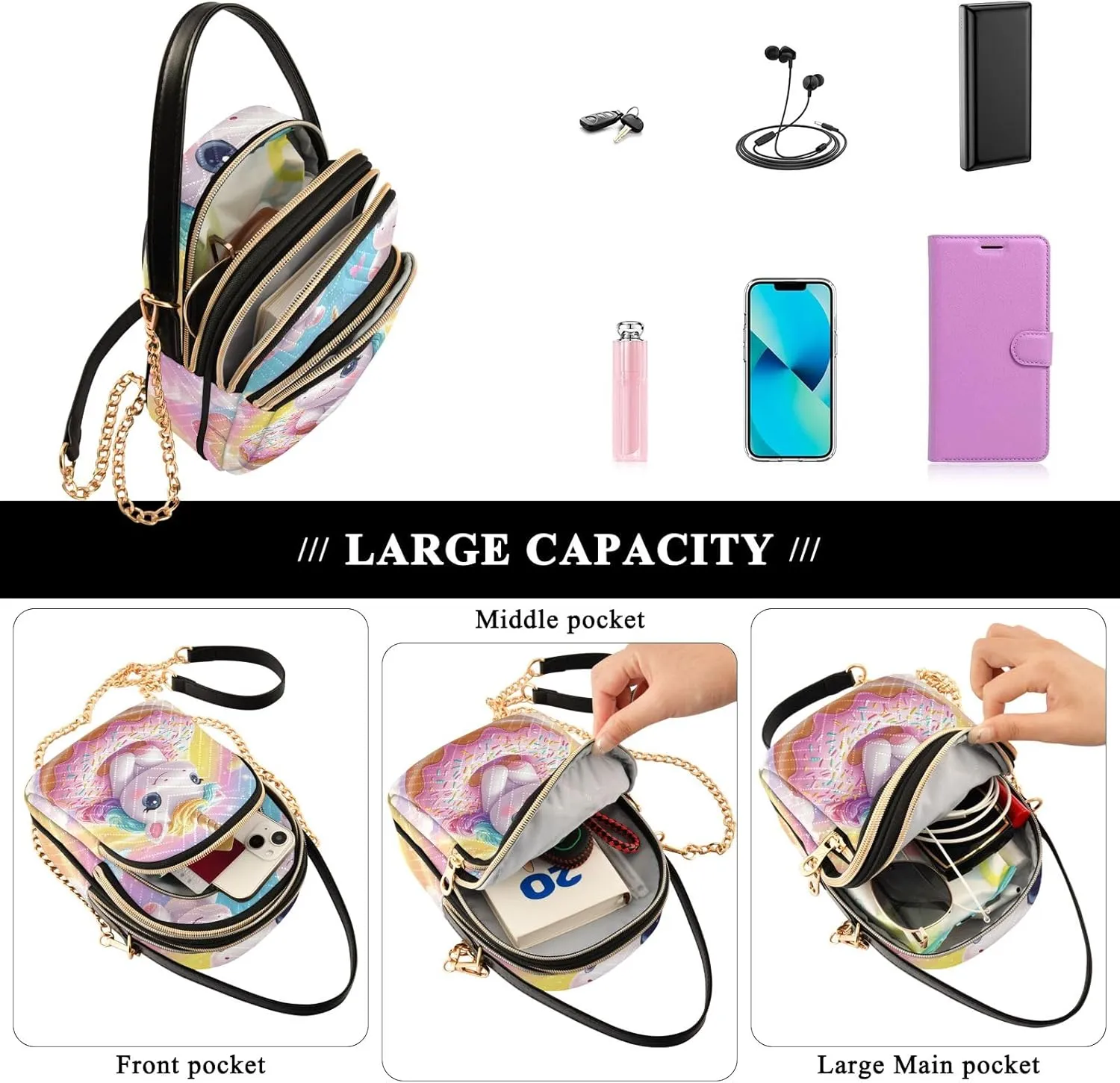 Quilted Crossbody Bag Small Shoulder Purse Women's Handbags Phone Purse with Chain