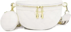 Quilted Fanny Pack with Coin Purse Small Crossbody Sling Purse Women Shoulder Chest Bag with Coin Pouch (White)
