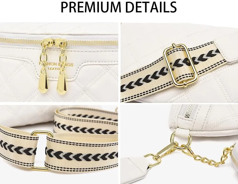 Quilted Fanny Pack with Coin Purse Small Crossbody Sling Purse Women Shoulder Chest Bag with Coin Pouch (White)