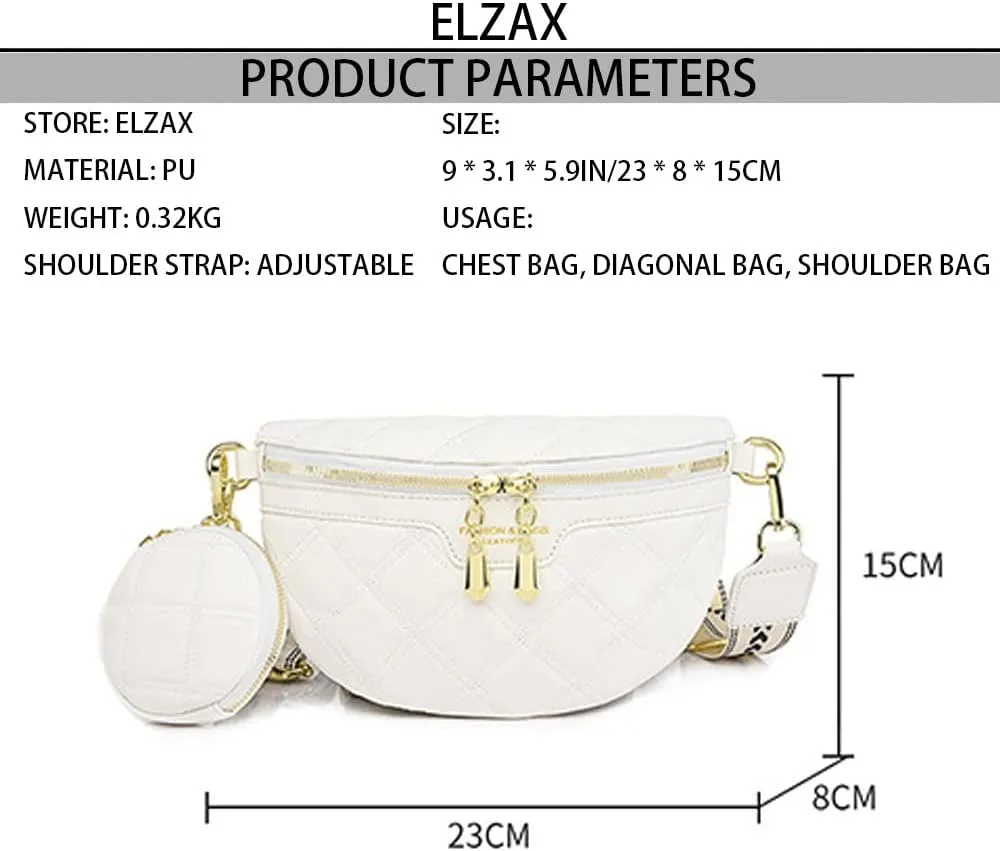 Quilted Fanny Pack with Coin Purse Small Crossbody Sling Purse Women Shoulder Chest Bag with Coin Pouch (White)