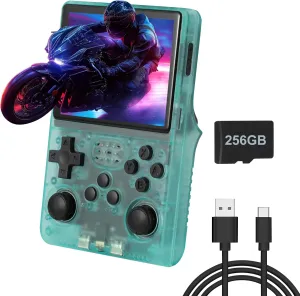 R40S Pro Handheld Game Console, Over 30,000 Pre-Installed Games, More Than 20 Retro Emulator Systems, 3.5 inch IPS Full-View HD Screen，256GB (Green)