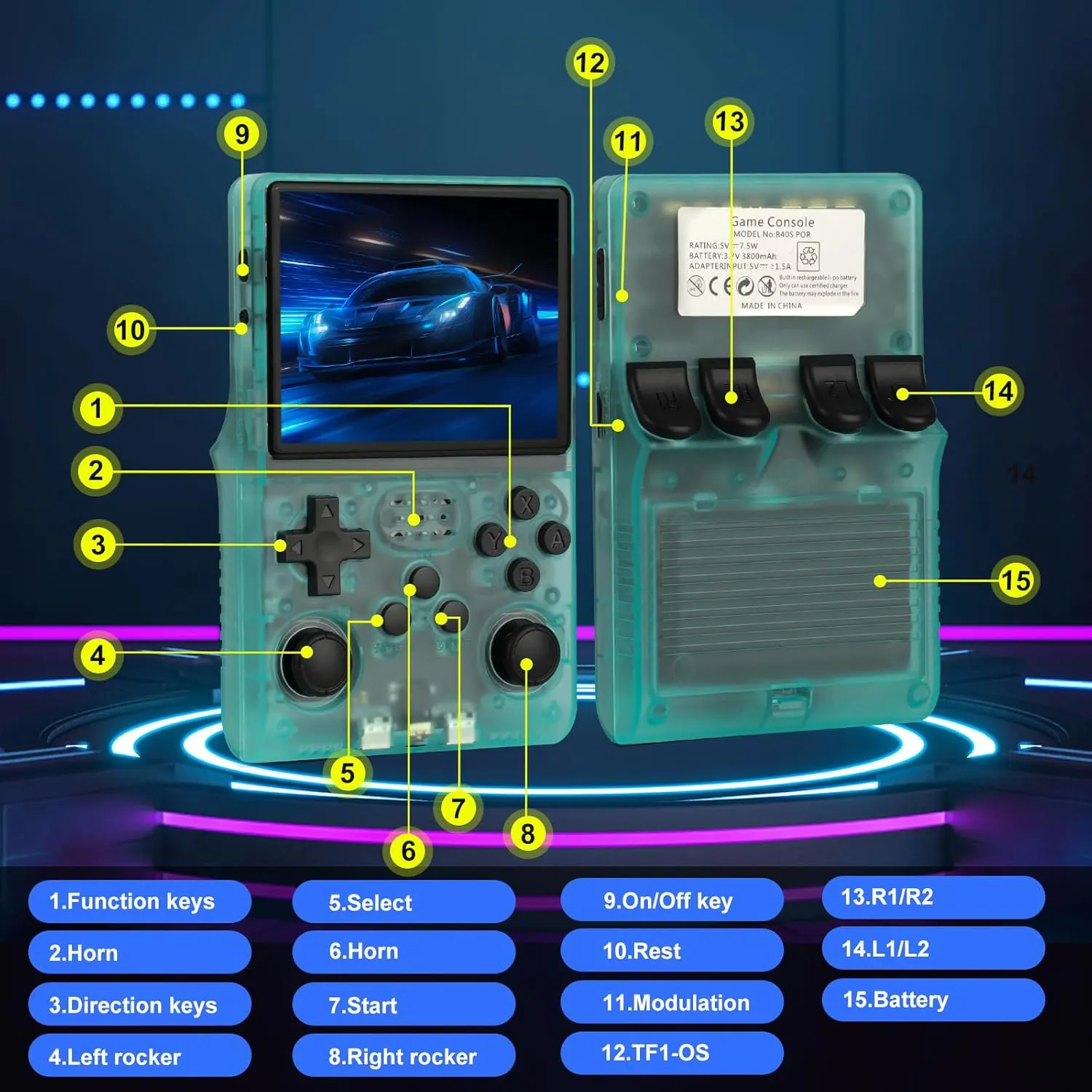 R40S Pro Handheld Game Console, Over 30,000 Pre-Installed Games, More Than 20 Retro Emulator Systems, 3.5 inch IPS Full-View HD Screen，256GB (Green)