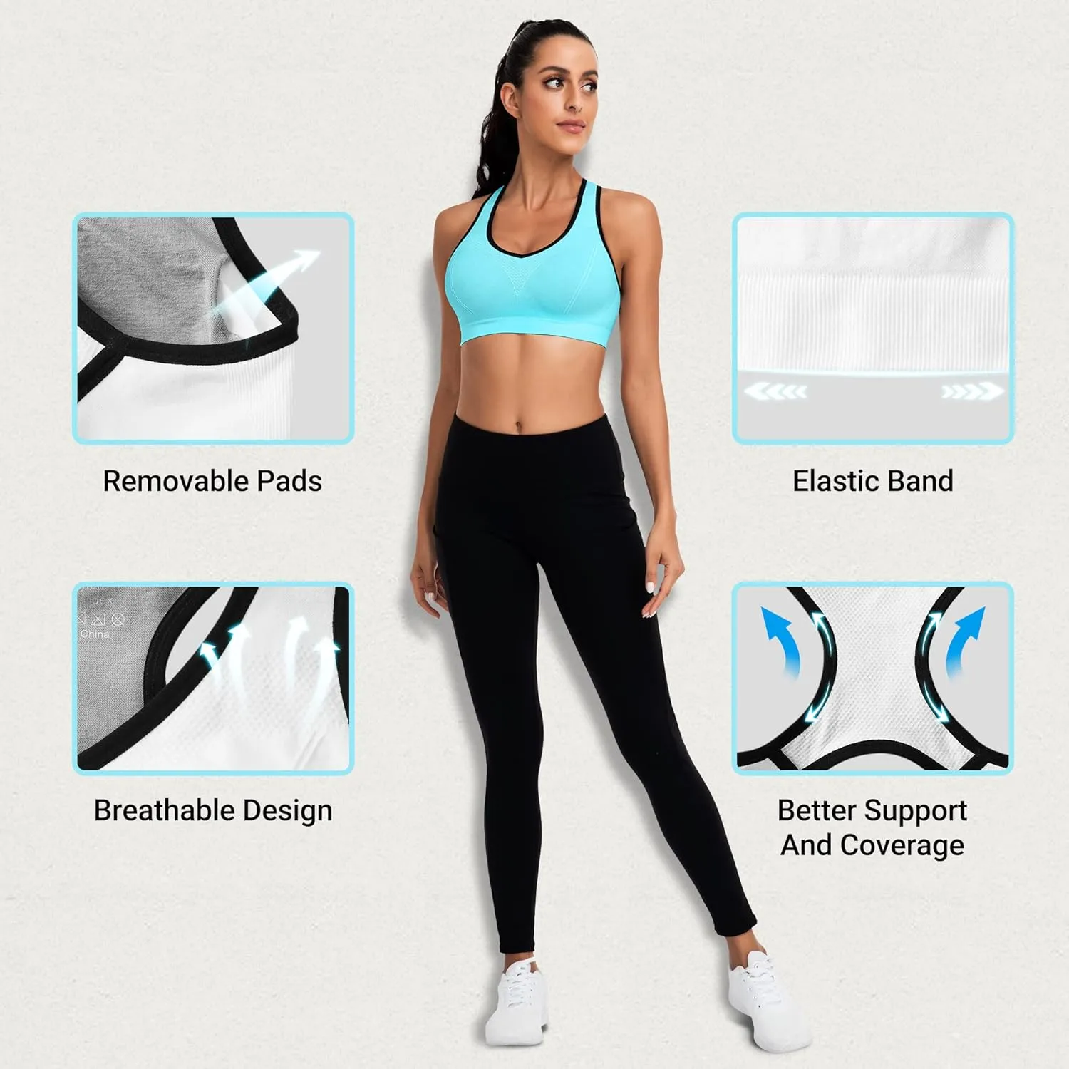 Racerback Sports Bras for Women with Pads - High Impact Athletic Tank Tops for Yoga and Workout Brassieres Bra