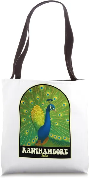 Ranthambore India Peacock Retro Wildlife Travel Art Tote Bag