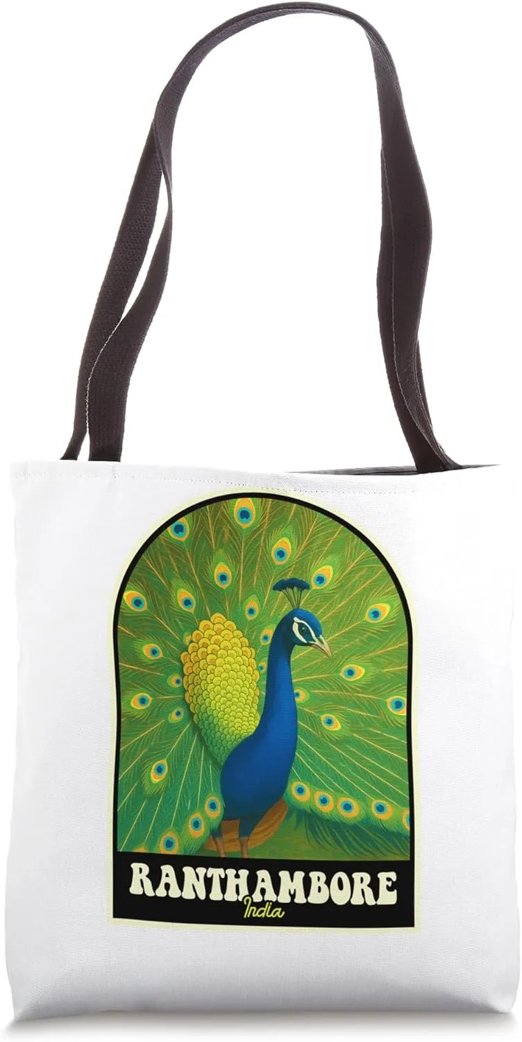 Ranthambore India Peacock Retro Wildlife Travel Art Tote Bag