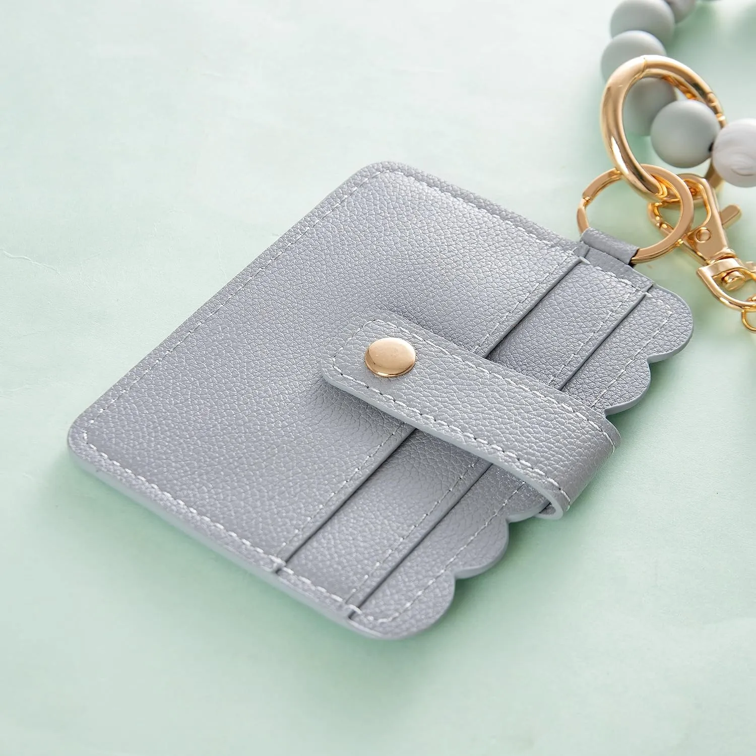 Real Sic Wristlet Bracelet Keychain Wallet, Silicone Bead Credit Card Holder, Multifunctional Trendy Card Case and Keyring Accessory (Gray)