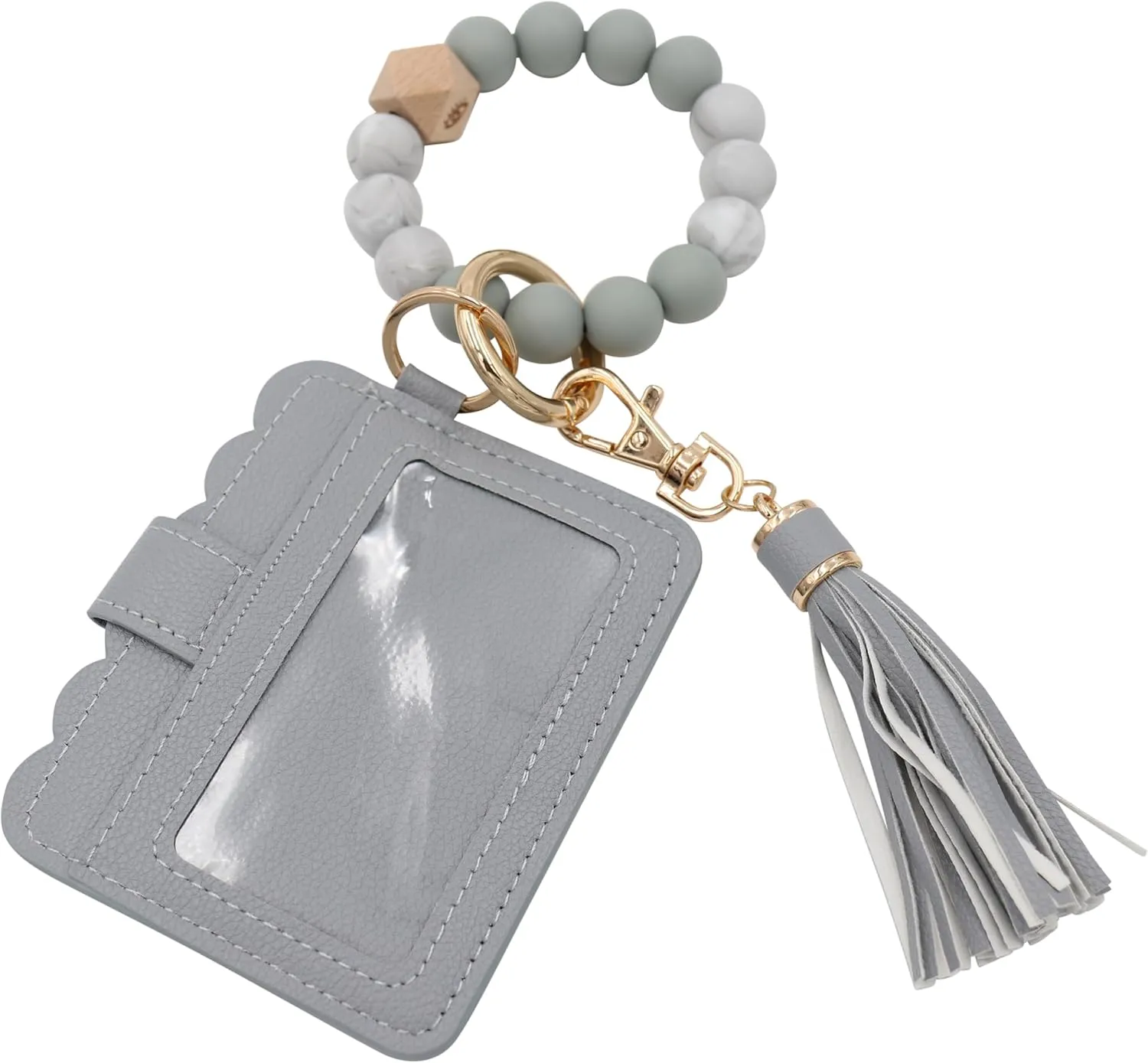 Real Sic Wristlet Bracelet Keychain Wallet, Silicone Bead Credit Card Holder, Multifunctional Trendy Card Case and Keyring Accessory (Gray)