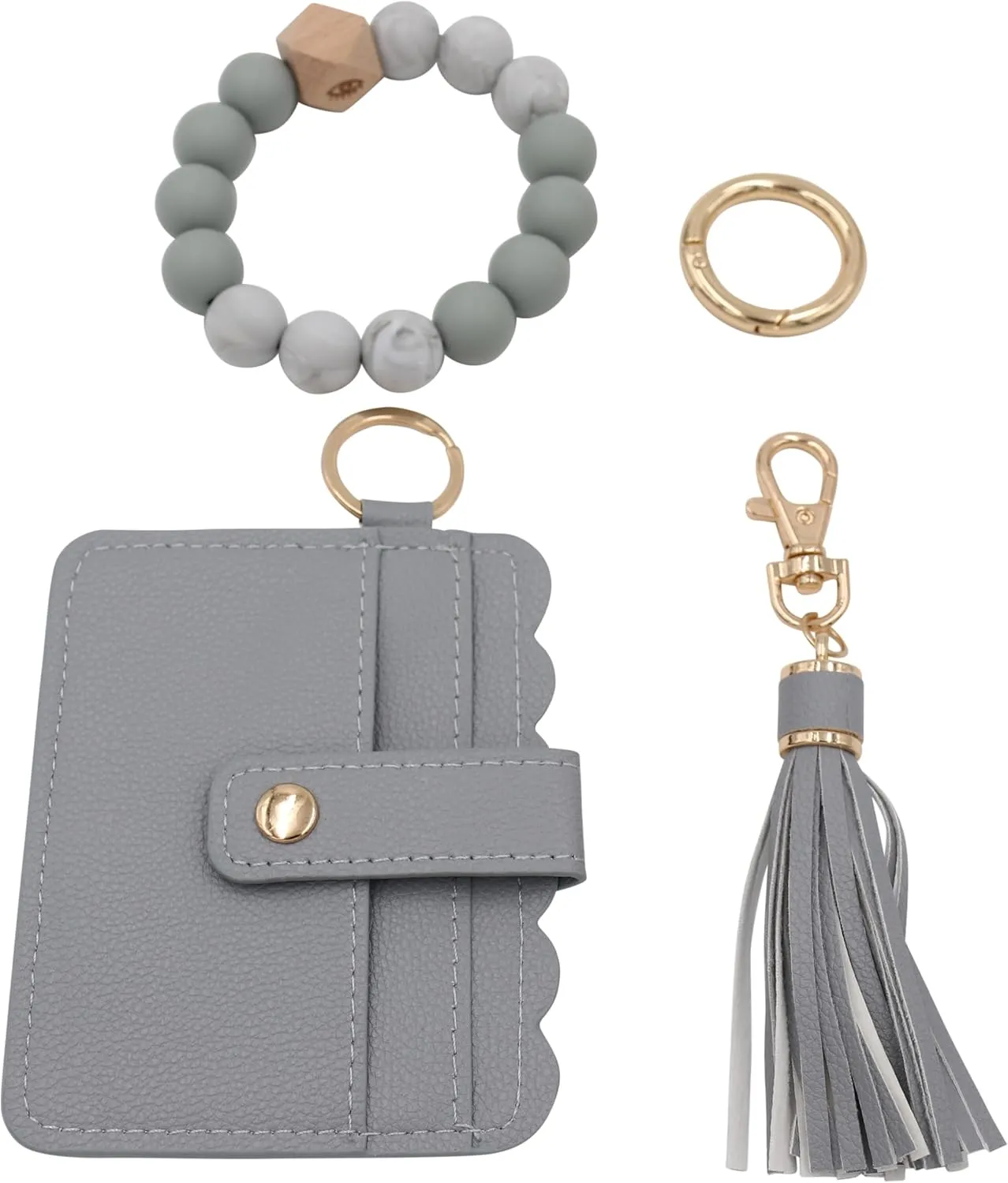 Real Sic Wristlet Bracelet Keychain Wallet, Silicone Bead Credit Card Holder, Multifunctional Trendy Card Case and Keyring Accessory (Gray)