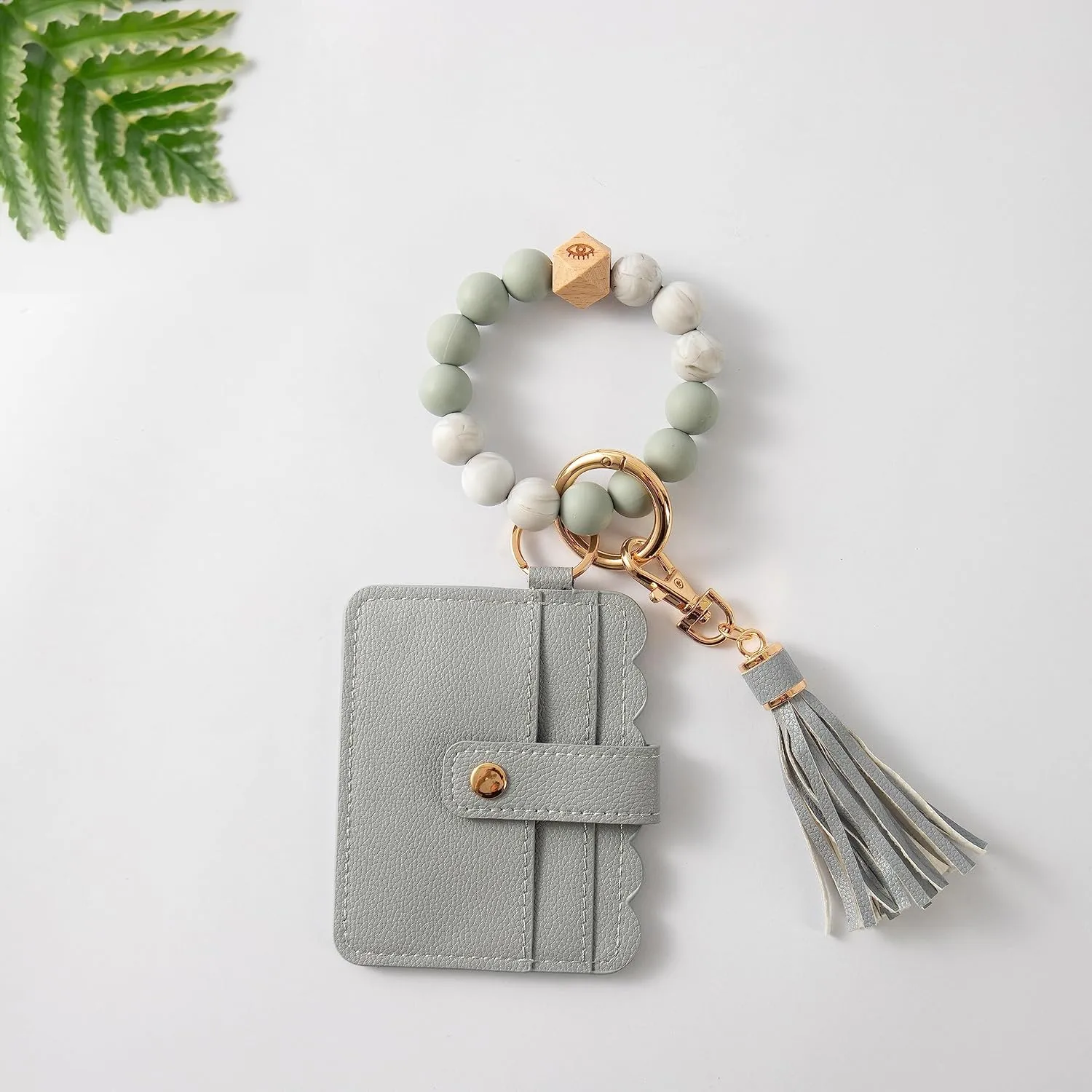 Real Sic Wristlet Bracelet Keychain Wallet, Silicone Bead Credit Card Holder, Multifunctional Trendy Card Case and Keyring Accessory (Gray)