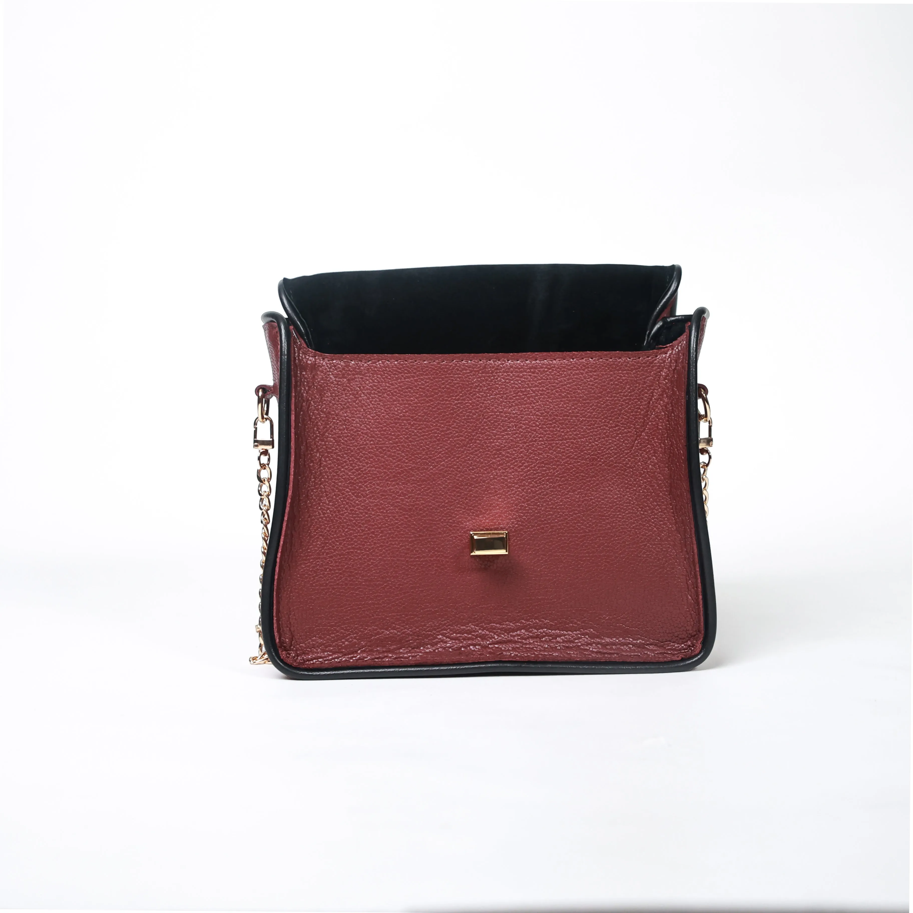 Rebecca Merlot Leather Crossbody Bag with Black Trim