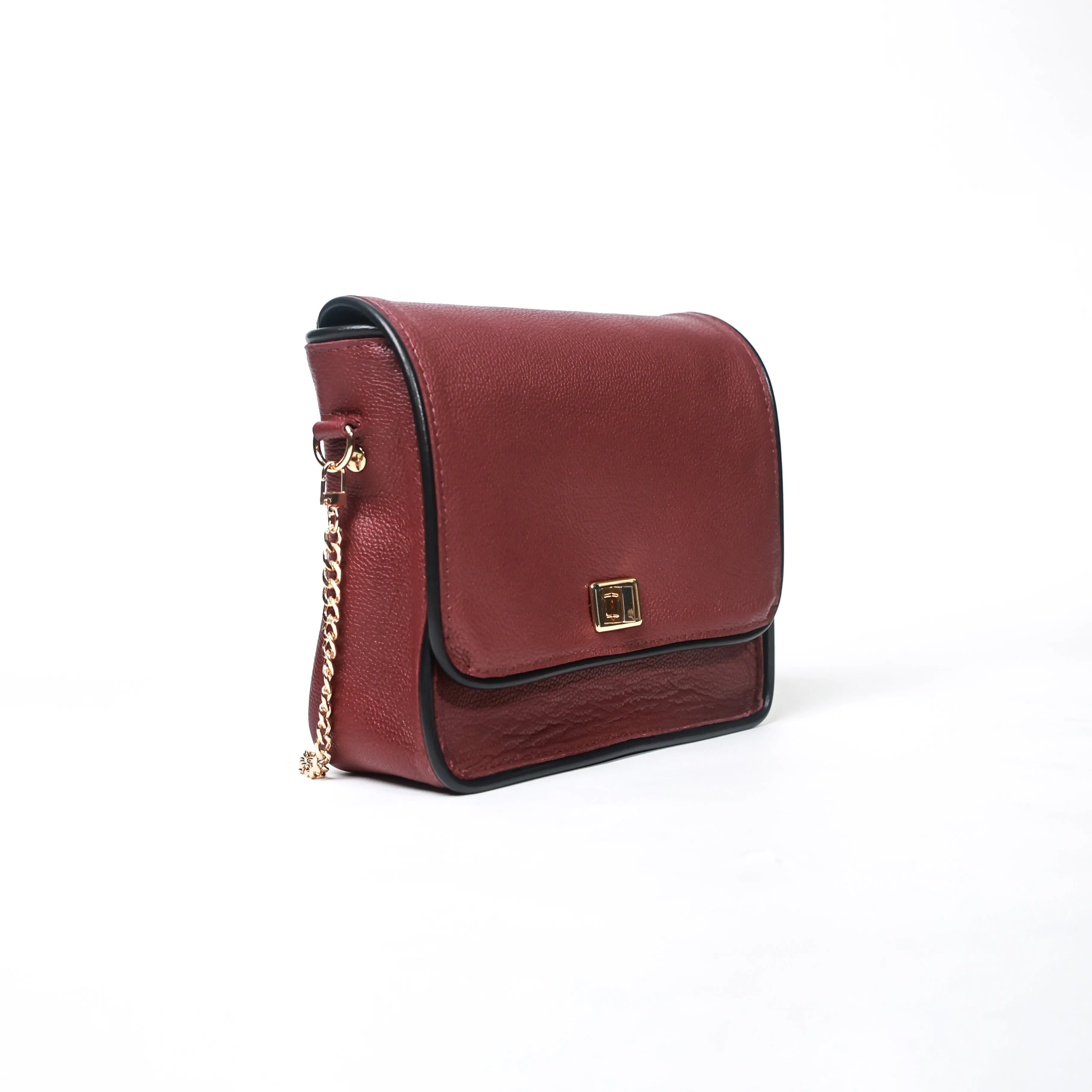 Rebecca Merlot Leather Crossbody Bag with Black Trim