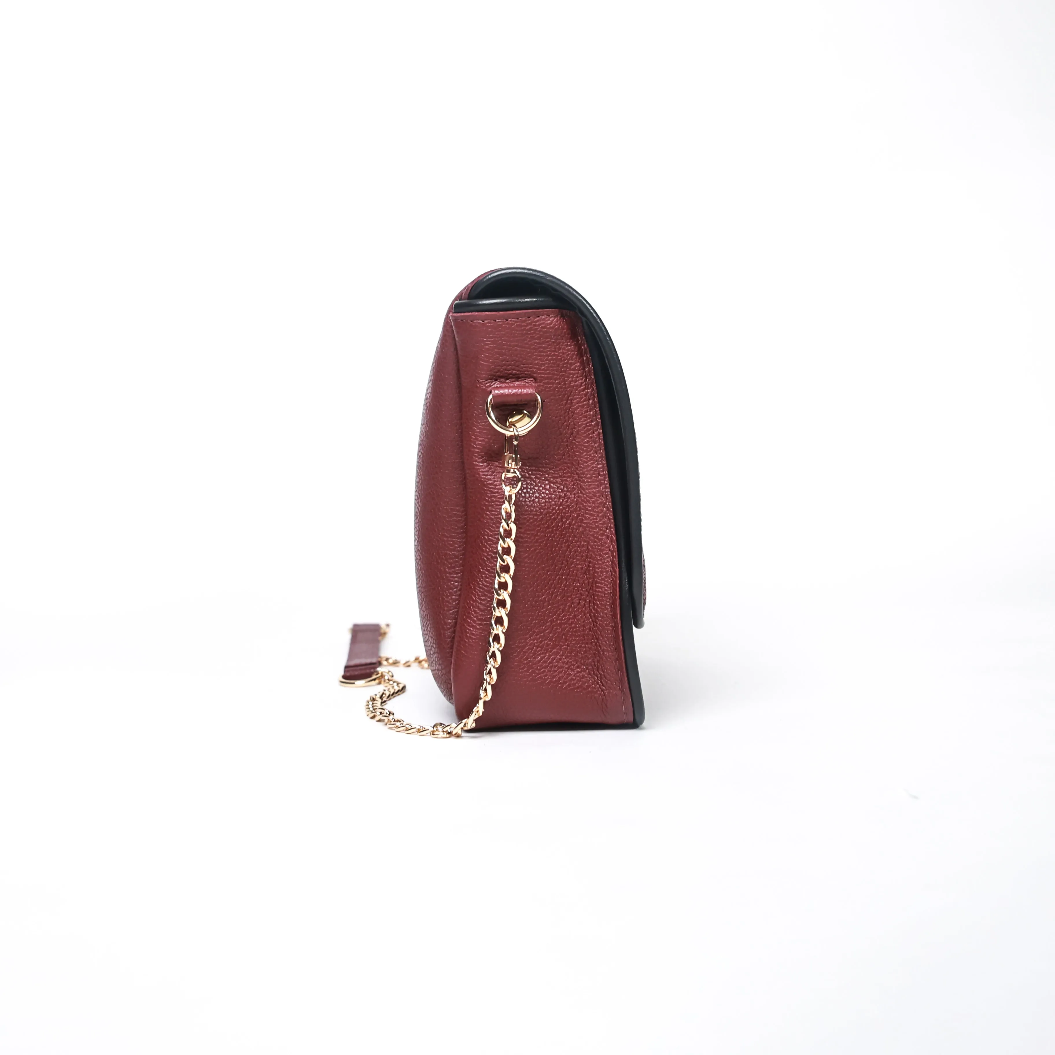 Rebecca Merlot Leather Crossbody Bag with Black Trim