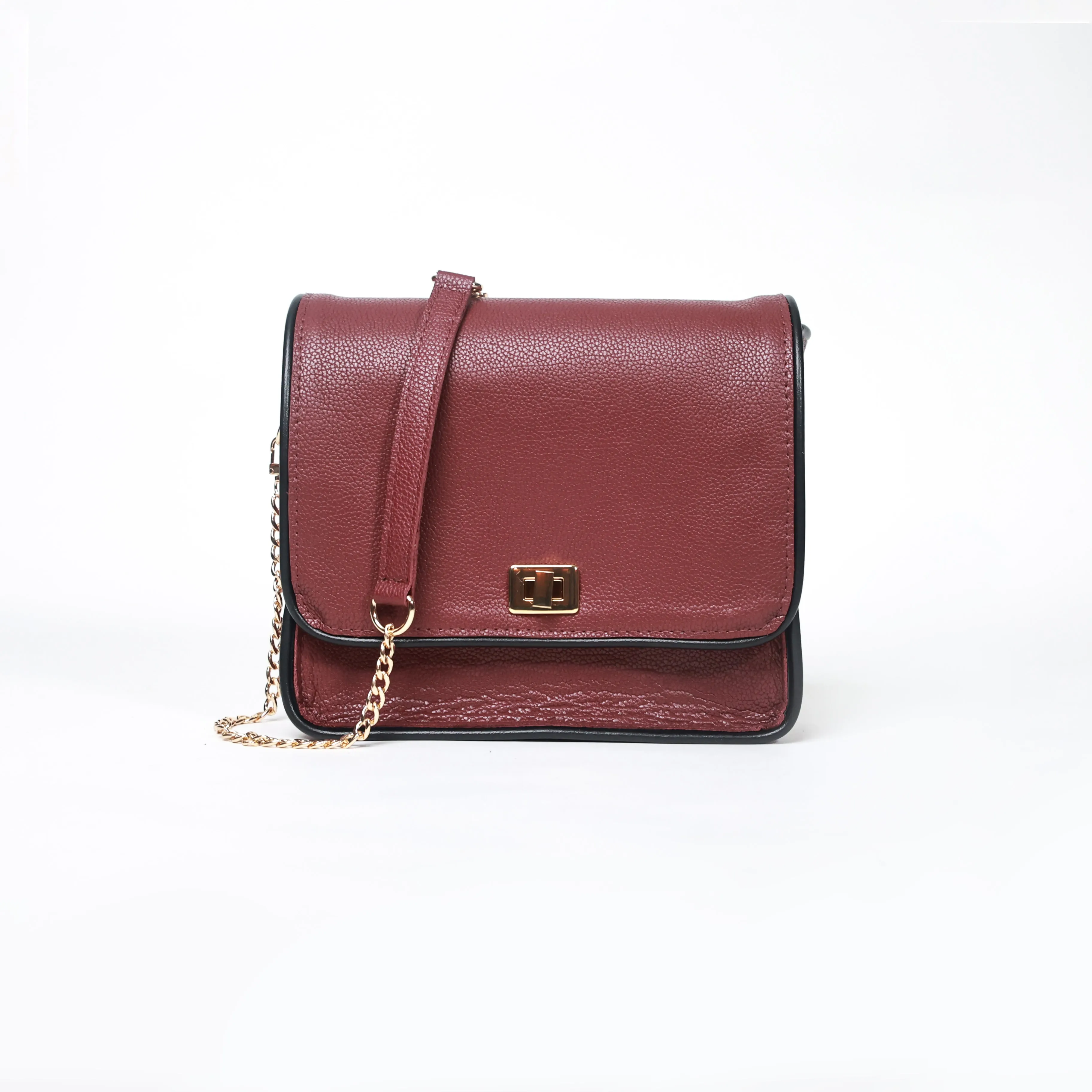 Rebecca Merlot Leather Crossbody Bag with Black Trim