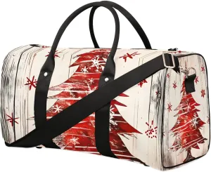 Red Christmas Trees Travel Duffel Bag for Women Men Waterproof Foldable Overnight Weekender Bag Large Capacity Sports Gym Bag