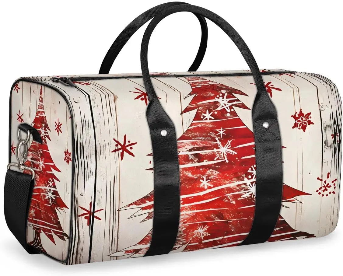Red Christmas Trees Travel Duffel Bag for Women Men Waterproof Foldable Overnight Weekender Bag Large Capacity Sports Gym Bag