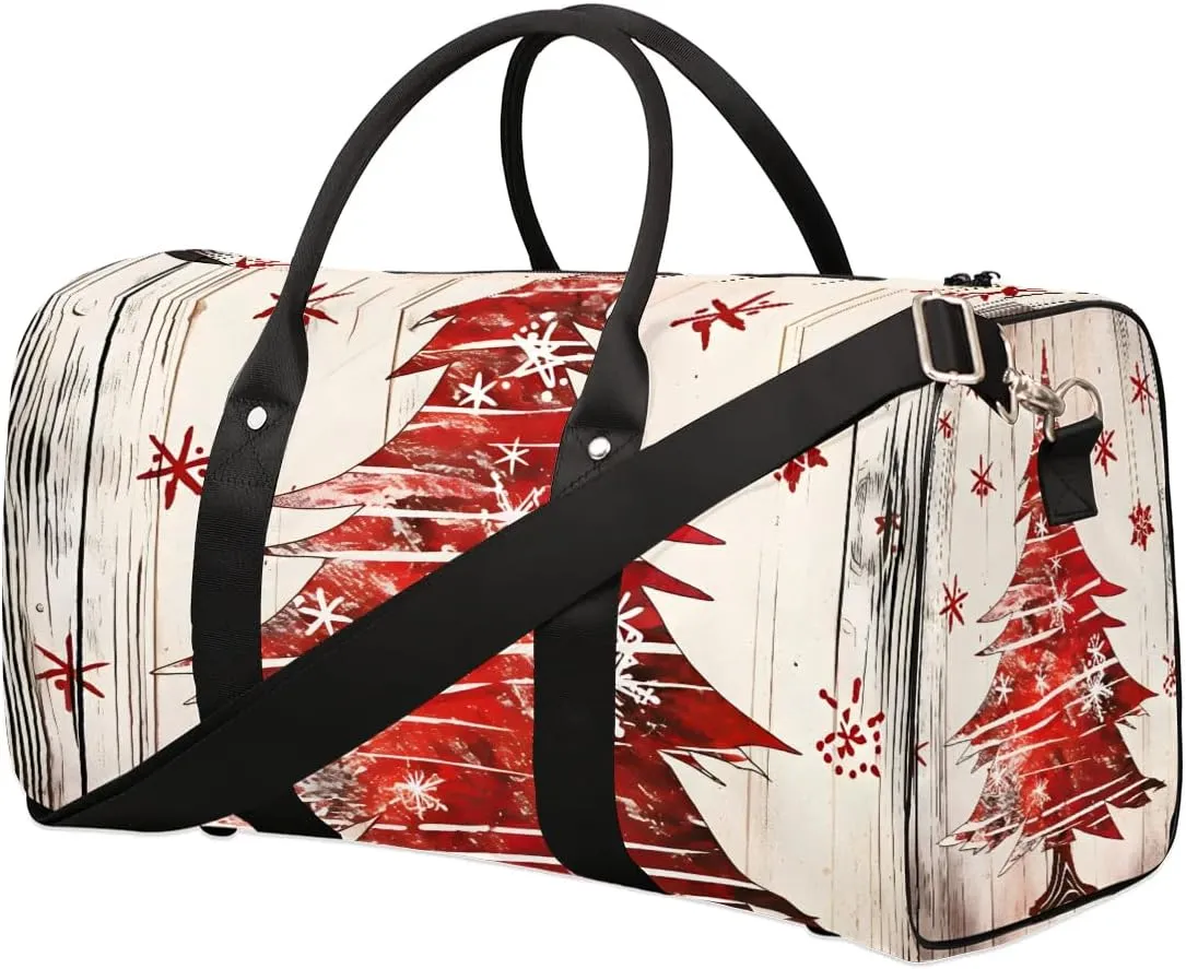Red Christmas Trees Travel Duffel Bag for Women Men Waterproof Foldable Overnight Weekender Bag Large Capacity Sports Gym Bag