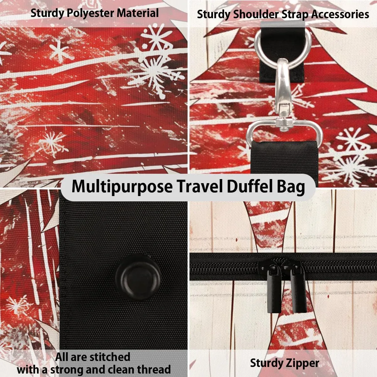 Red Christmas Trees Travel Duffel Bag for Women Men Waterproof Foldable Overnight Weekender Bag Large Capacity Sports Gym Bag