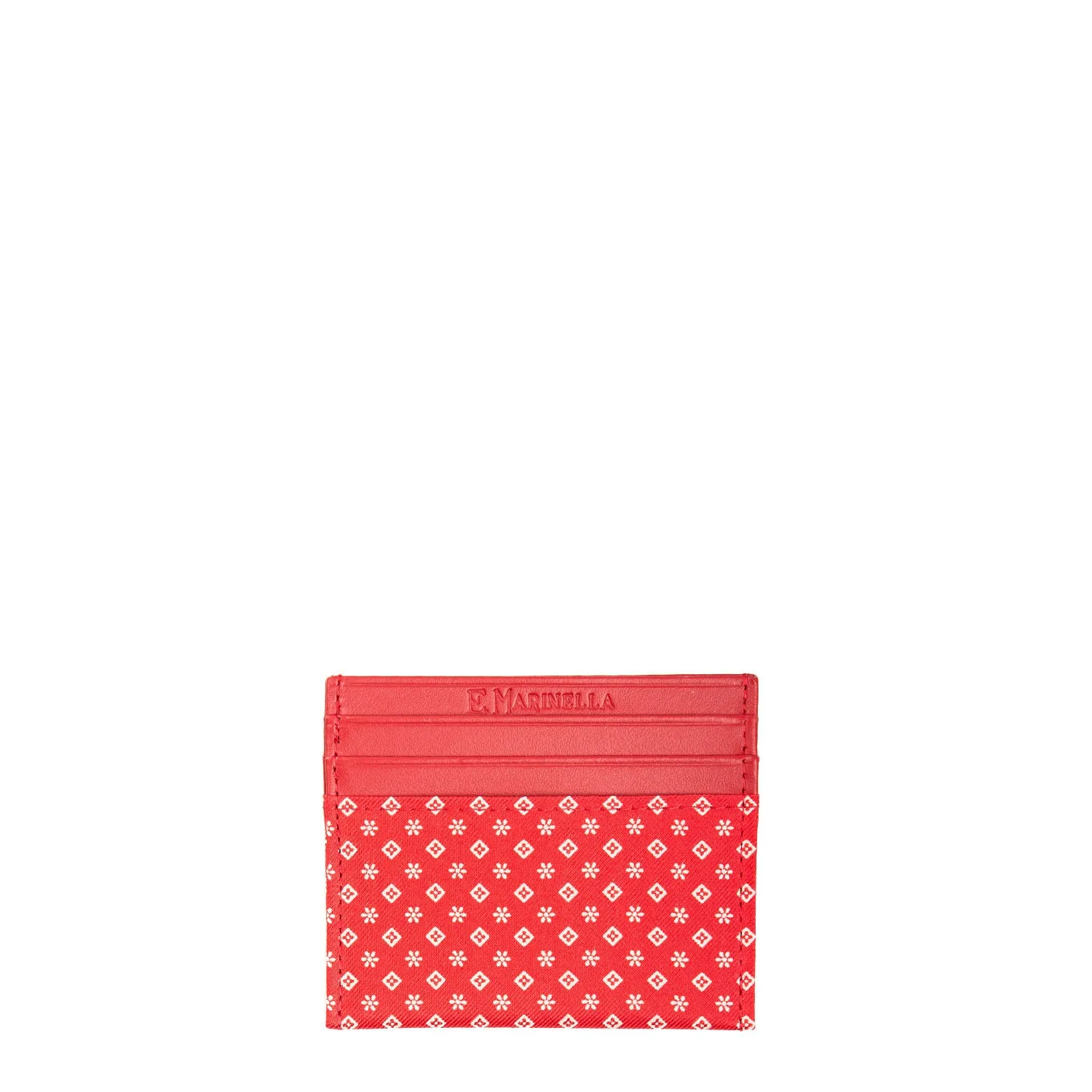 RED LEATHER AND SILK CREDIT CARD HOLDER