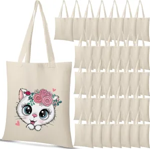 Reginary 36 Pack 13 x 15 Inch Cotton Canvas Tote Bags Bulk with Handles Recycled Blank Canvas Shopping Bag for Crafts Lightweight Reusable Grocery Cloth Bag for DIY Advertising Activity Gift Women