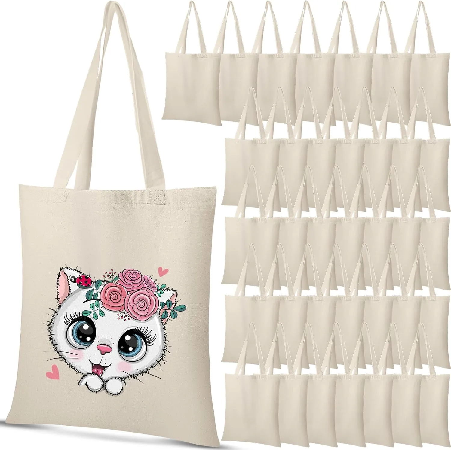 Reginary 36 Pack 13 x 15 Inch Cotton Canvas Tote Bags Bulk with Handles Recycled Blank Canvas Shopping Bag for Crafts Lightweight Reusable Grocery Cloth Bag for DIY Advertising Activity Gift Women
