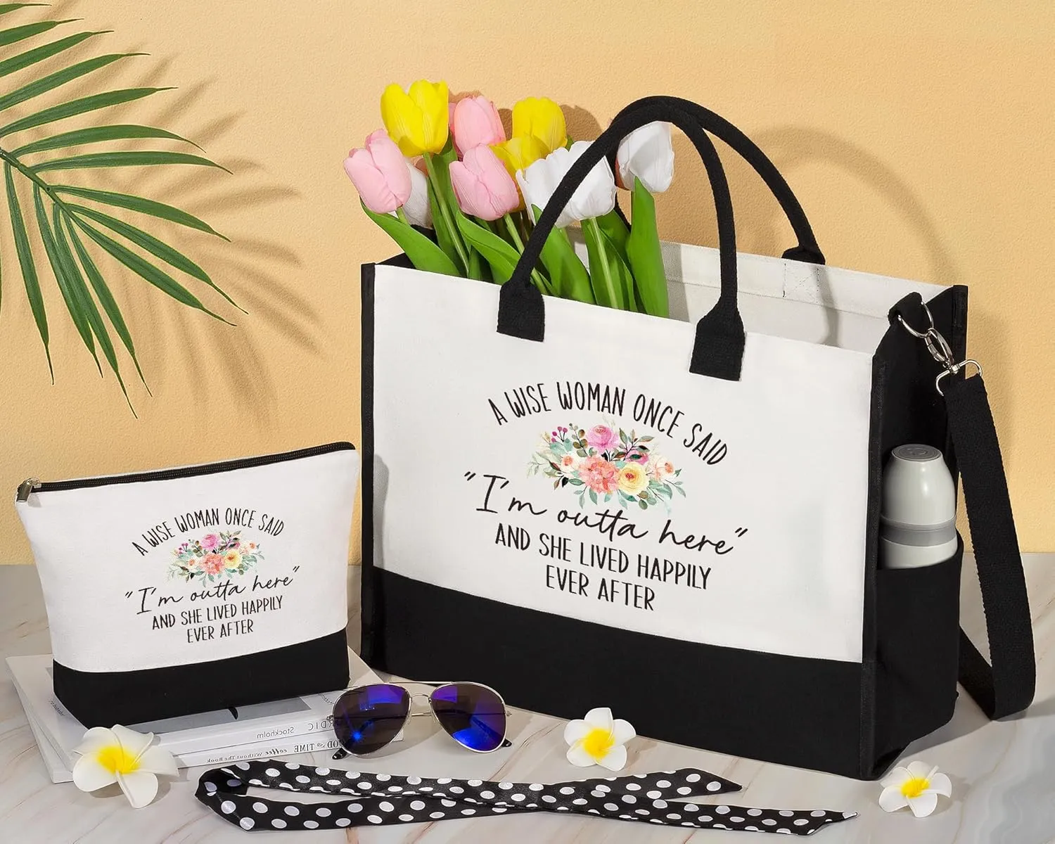 Retirement Gifts for Women 2025, Best Cool Retirement Gifts for Coworker Teacher Nurses Boss Friends Mom Grandma Retirees, Funny Retired Gifts Happy Retirement Gifts - Canvas Tote Bag & Makeup Bag Set