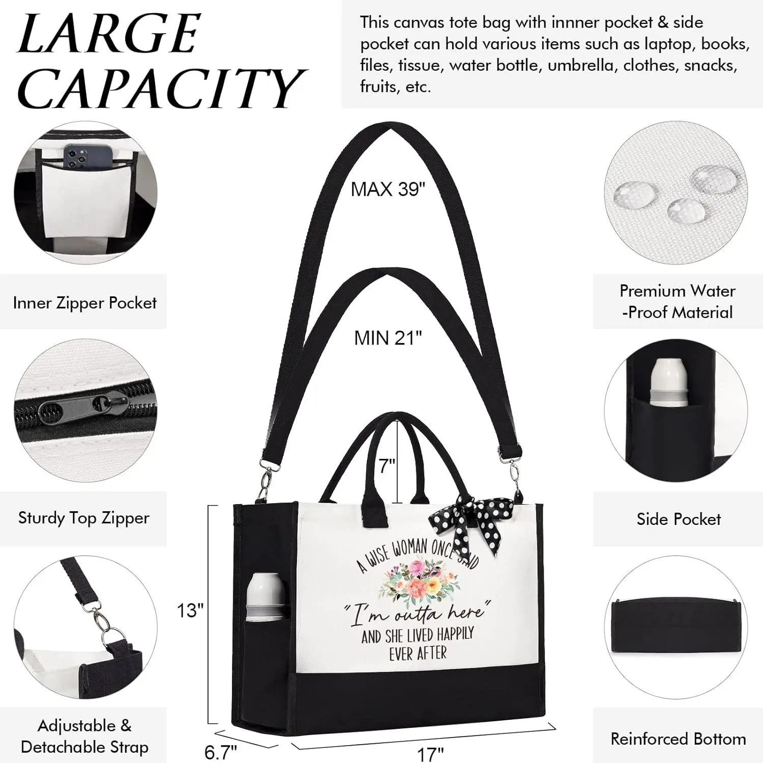Retirement Gifts for Women 2025, Best Cool Retirement Gifts for Coworker Teacher Nurses Boss Friends Mom Grandma Retirees, Funny Retired Gifts Happy Retirement Gifts - Canvas Tote Bag & Makeup Bag Set