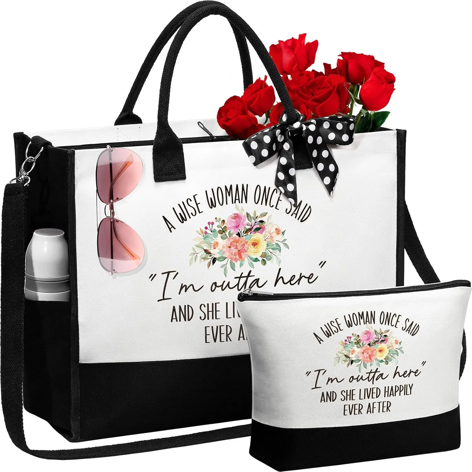 Retirement Gifts for Women 2025, Best Cool Retirement Gifts for Coworker Teacher Nurses Boss Friends Mom Grandma Retirees, Funny Retired Gifts Happy Retirement Gifts - Canvas Tote Bag & Makeup Bag Set