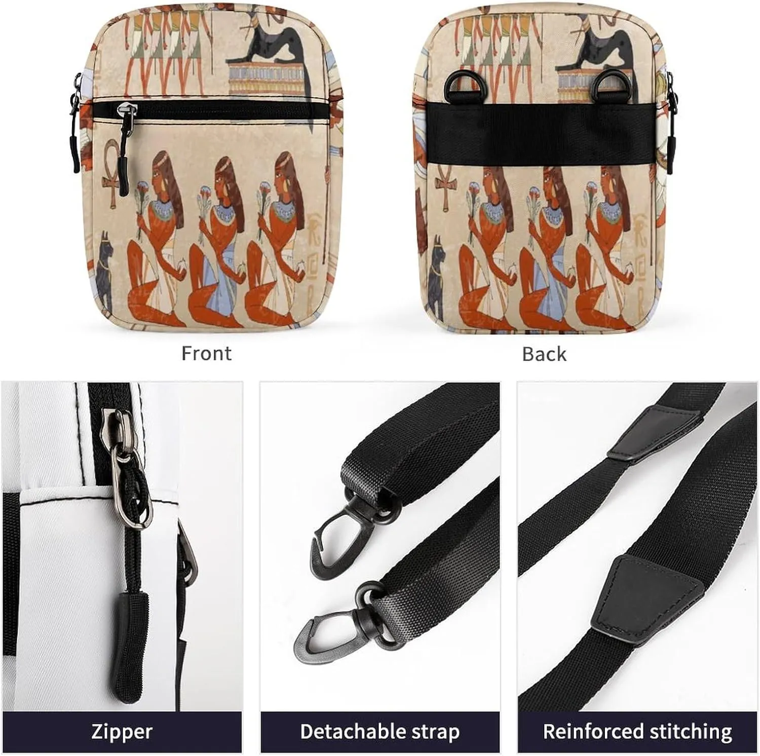 Retro Ancient Egypt Egyptian Temples Gods and Pharaohs Murals Adjustable Fanny Waist Pack Pouch, Waterproof Crossbody Runners Bag Wallet for Gym Hiking Fitness Women Men 6.1 x 2.2 x 7.9 inch