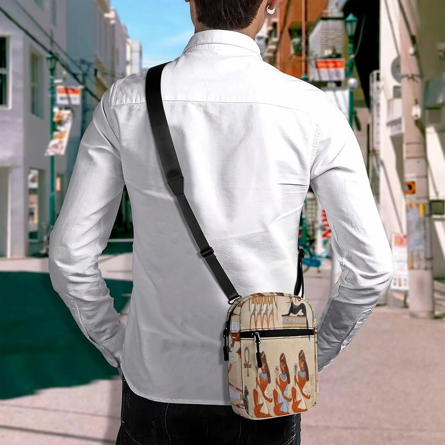 Retro Ancient Egypt Egyptian Temples Gods and Pharaohs Murals Adjustable Fanny Waist Pack Pouch, Waterproof Crossbody Runners Bag Wallet for Gym Hiking Fitness Women Men 6.1 x 2.2 x 7.9 inch