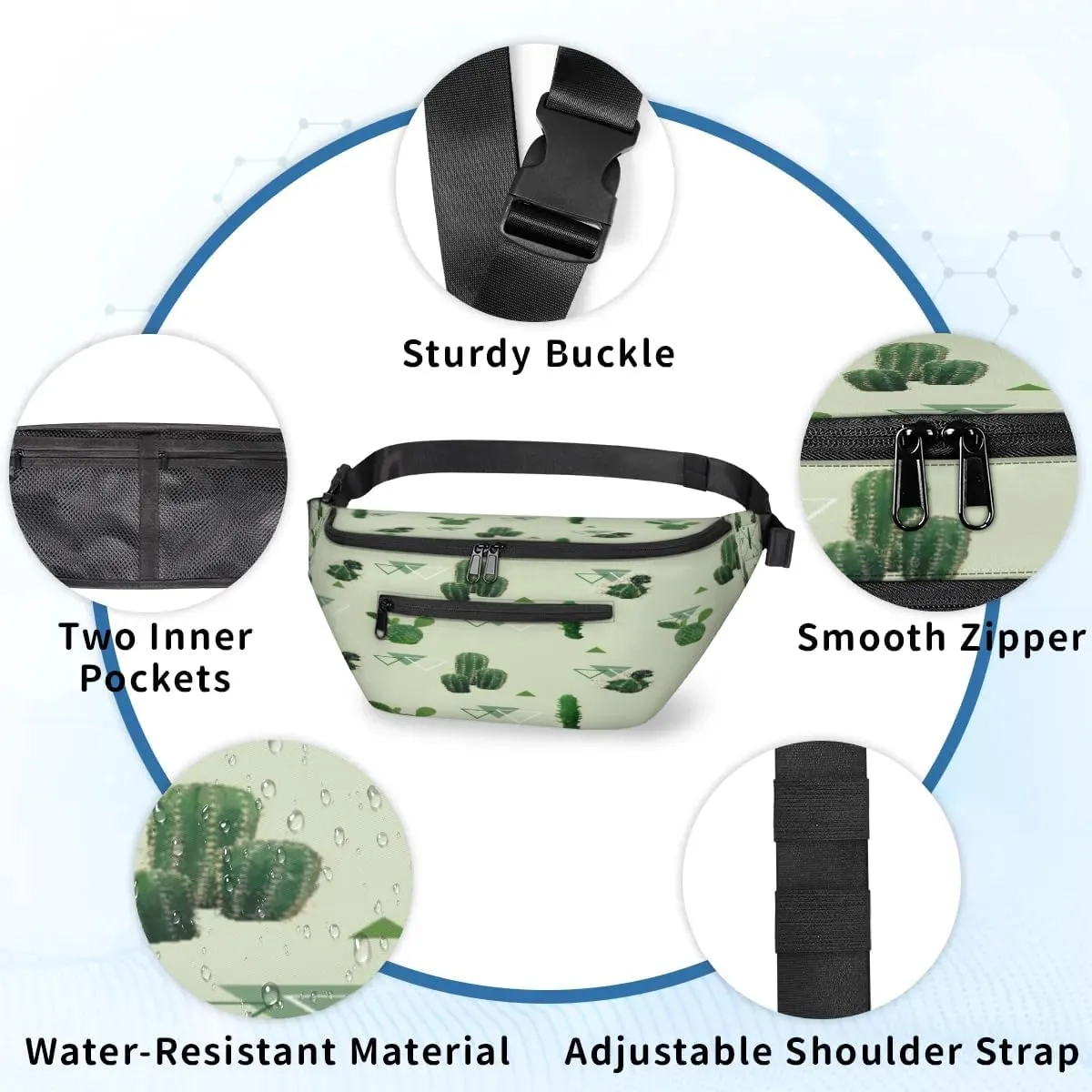 Retro Cactus Crossbody Sling Bag for Women Men Crossbody Backpack with 4 Zipper Pockets Fanny Pack Shoulder Casual Daypack for Travel Running Hiking Cycling