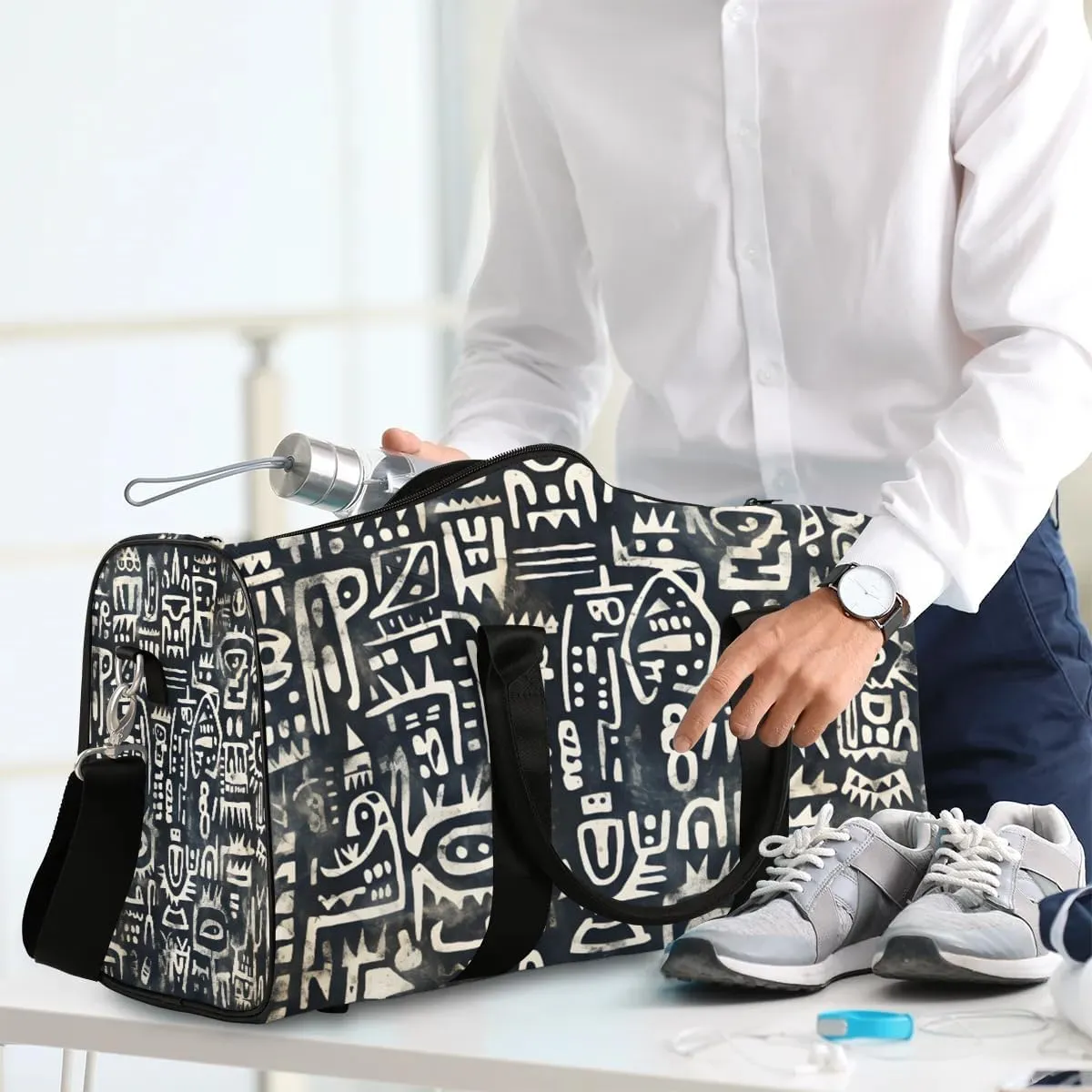 Retro Ethnic Print Travel Duffel Bag for Women Men Waterproof Foldable Overnight Weekender Bag Large Capacity Sports Gym Bag