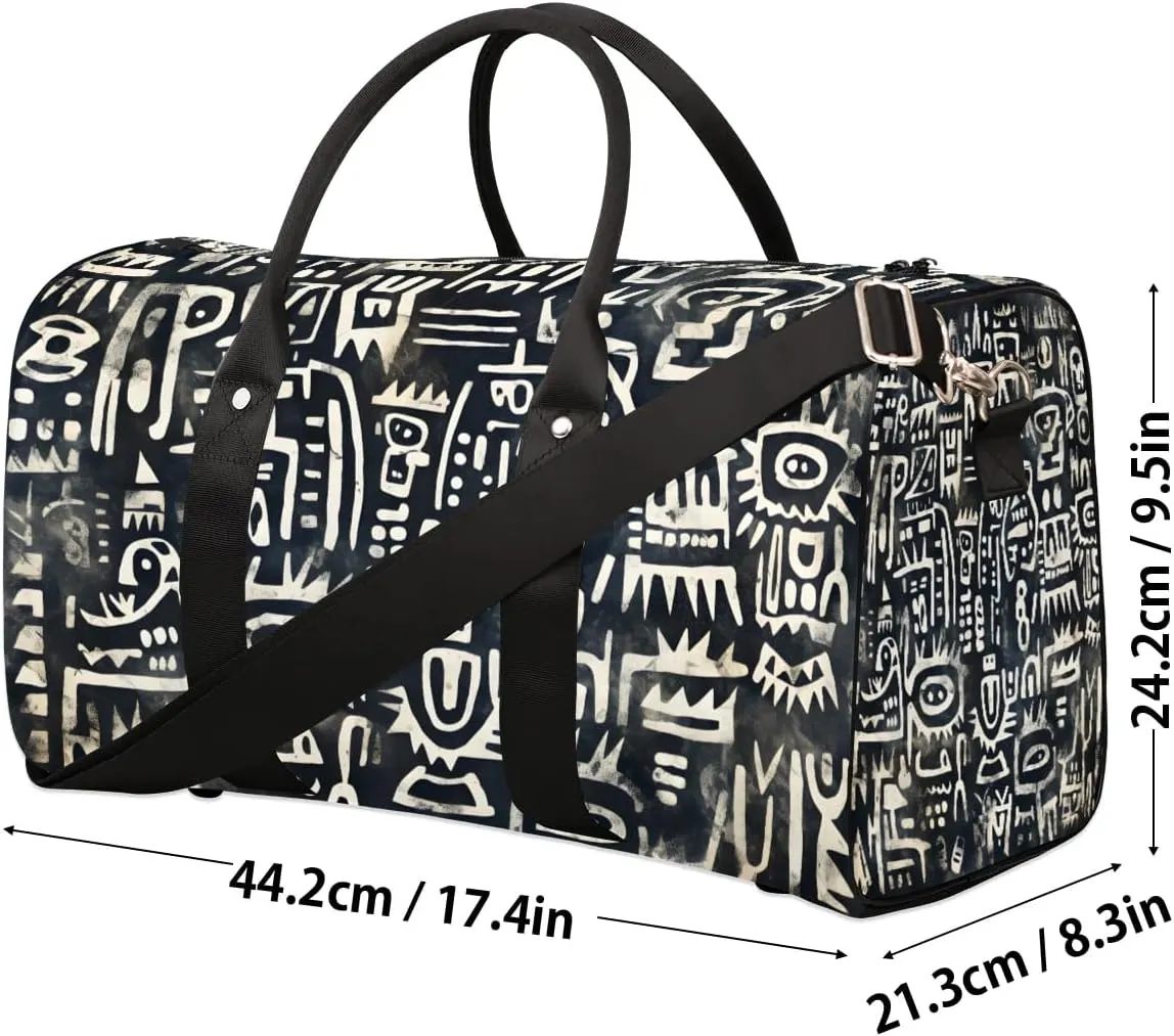 Retro Ethnic Print Travel Duffel Bag for Women Men Waterproof Foldable Overnight Weekender Bag Large Capacity Sports Gym Bag
