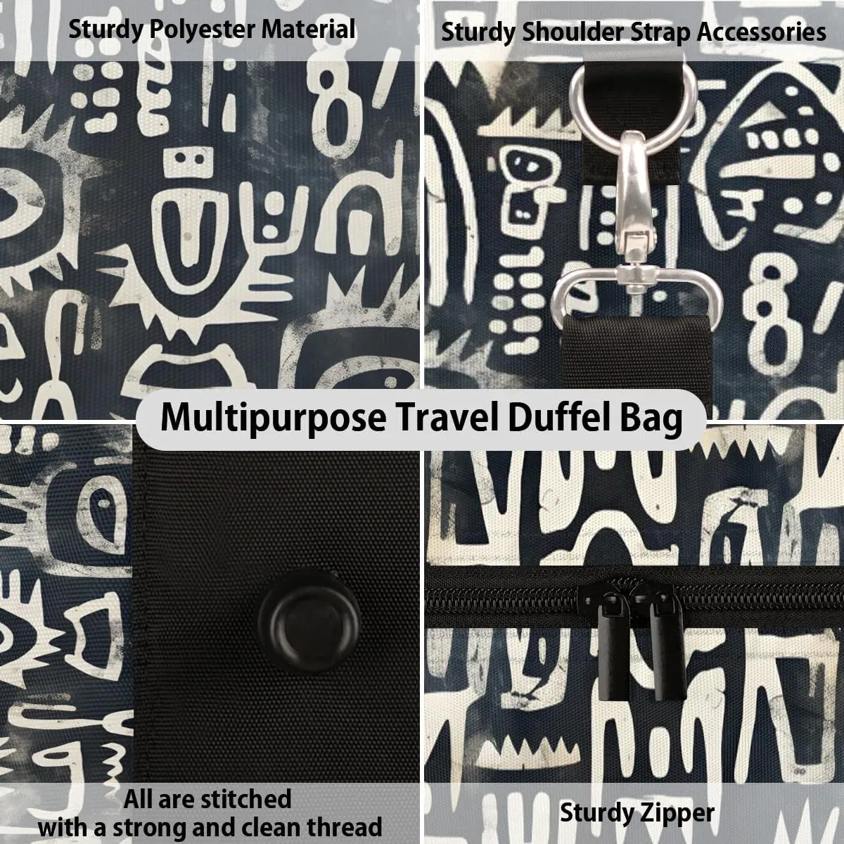 Retro Ethnic Print Travel Duffel Bag for Women Men Waterproof Foldable Overnight Weekender Bag Large Capacity Sports Gym Bag