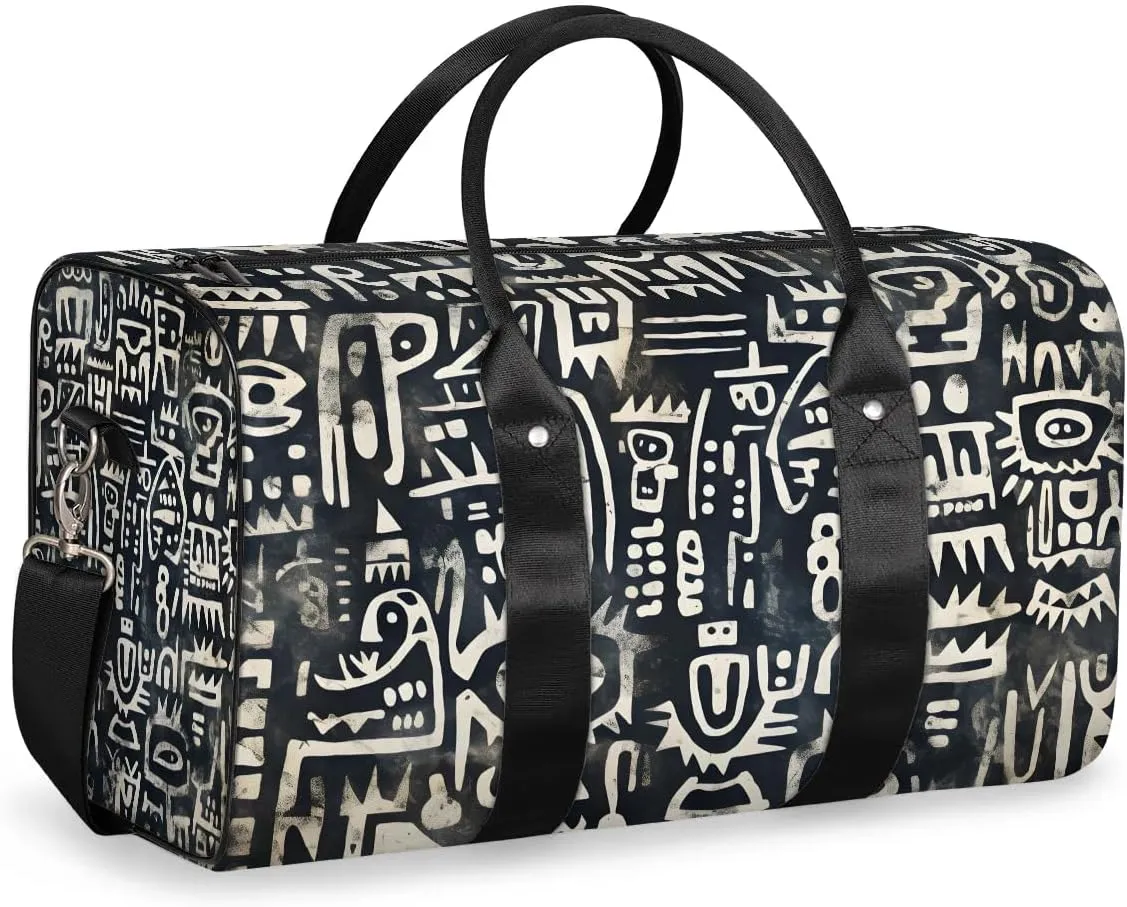 Retro Ethnic Print Travel Duffel Bag for Women Men Waterproof Foldable Overnight Weekender Bag Large Capacity Sports Gym Bag