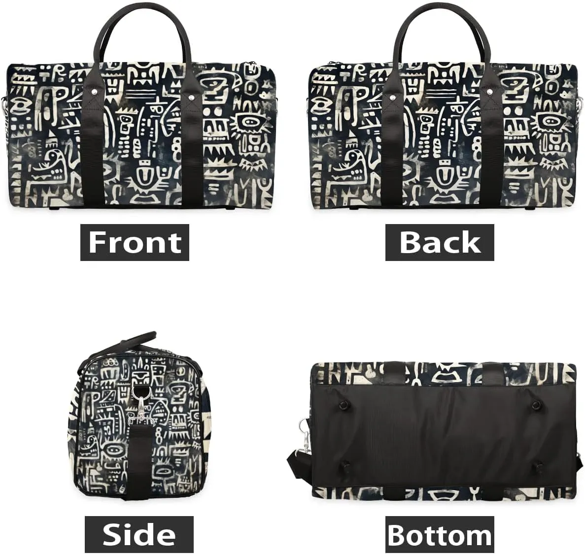 Retro Ethnic Print Travel Duffel Bag for Women Men Waterproof Foldable Overnight Weekender Bag Large Capacity Sports Gym Bag