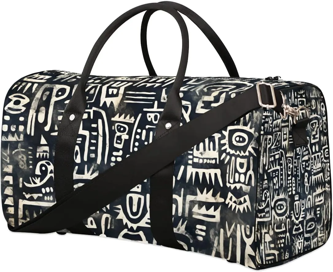 Retro Ethnic Print Travel Duffel Bag for Women Men Waterproof Foldable Overnight Weekender Bag Large Capacity Sports Gym Bag
