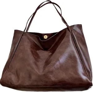 Retro Tote Bag for Women PU Leather Handbags Large Handheld Shoulder Bag with Botton School Office Travel Essentials