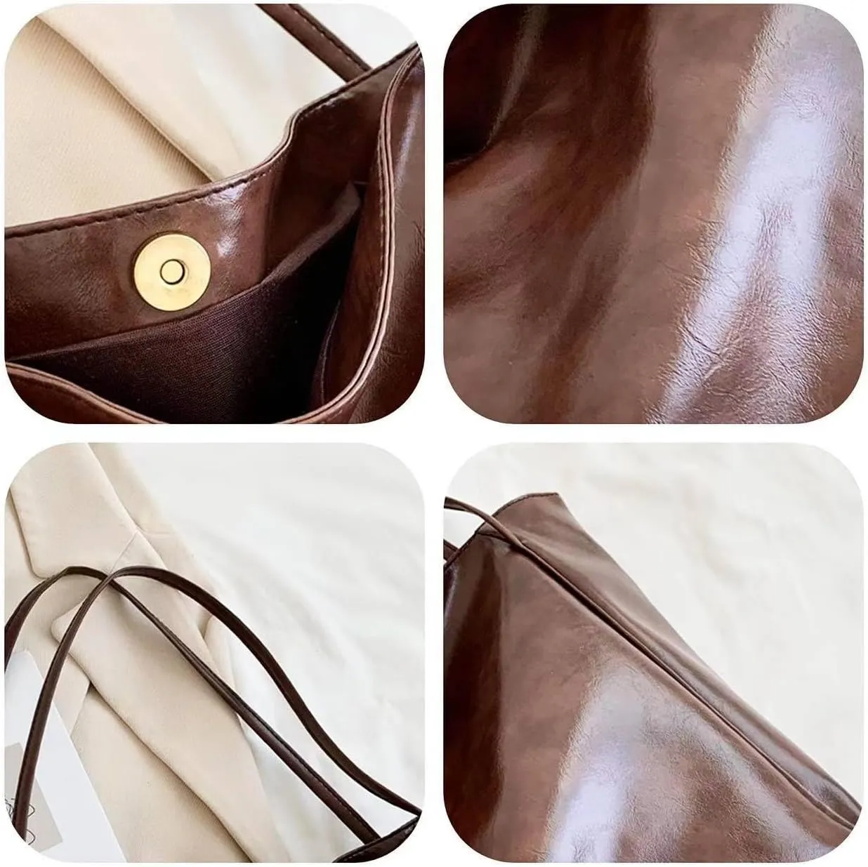 Retro Tote Bag for Women PU Leather Handbags Large Handheld Shoulder Bag with Botton School Office Travel Essentials
