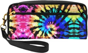 Reusable Cosmetic Makeup Bag â€“ Travel Toiletry Organizer, Full Design Exotic Tribe Tie Dye Style Print Leather Pouch for Women