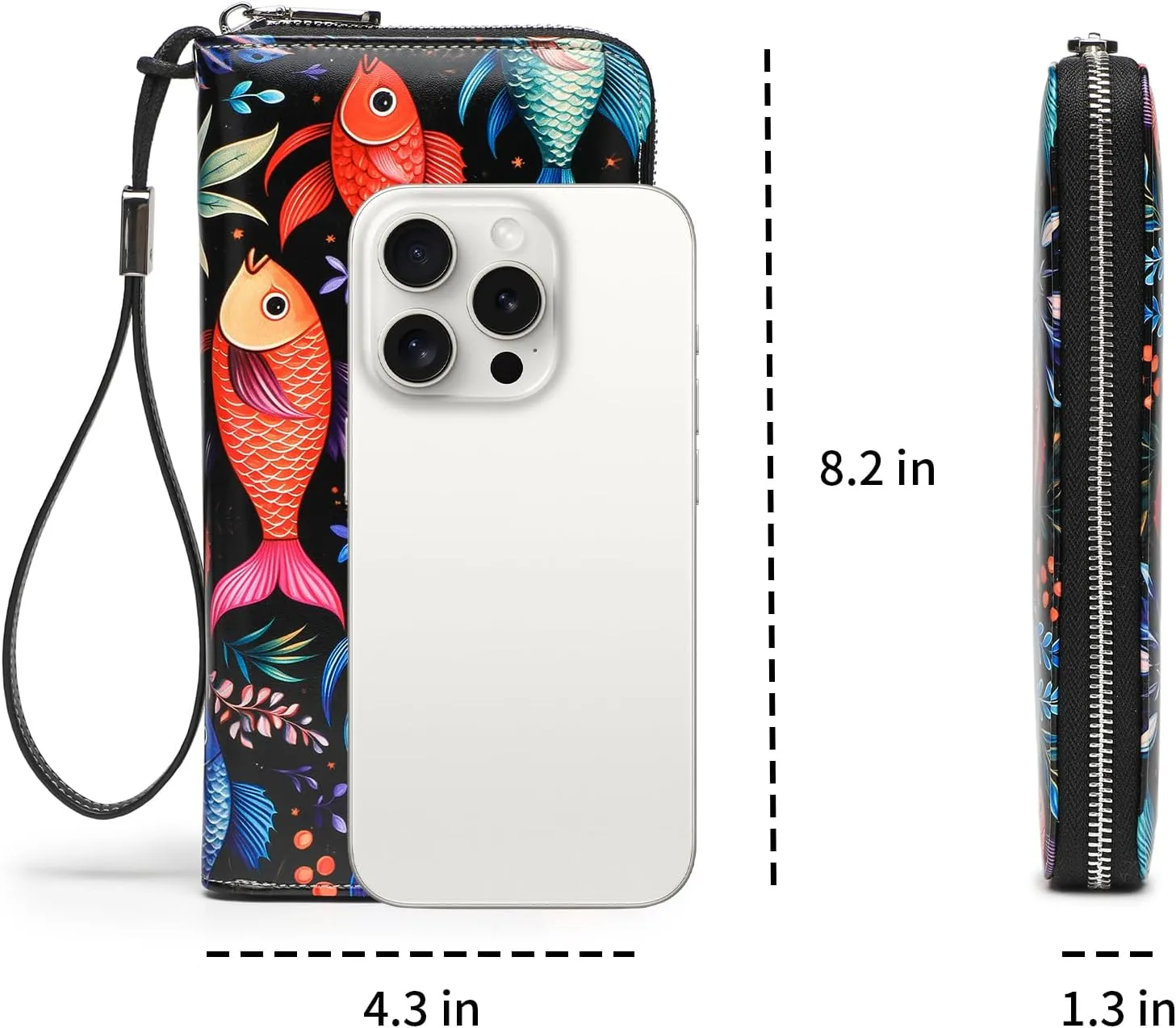 RFID Blocking Wristlet Large Wallet for Women Credit Card Holder Bifold Designer Zipper Phone Long Wallet Purse Aquarium