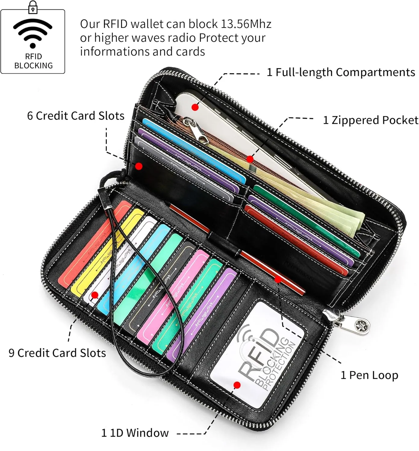 RFID Blocking Wristlet Large Wallet for Women Credit Card Holder Bifold Designer Zipper Phone Long Wallet Purse Aquarium