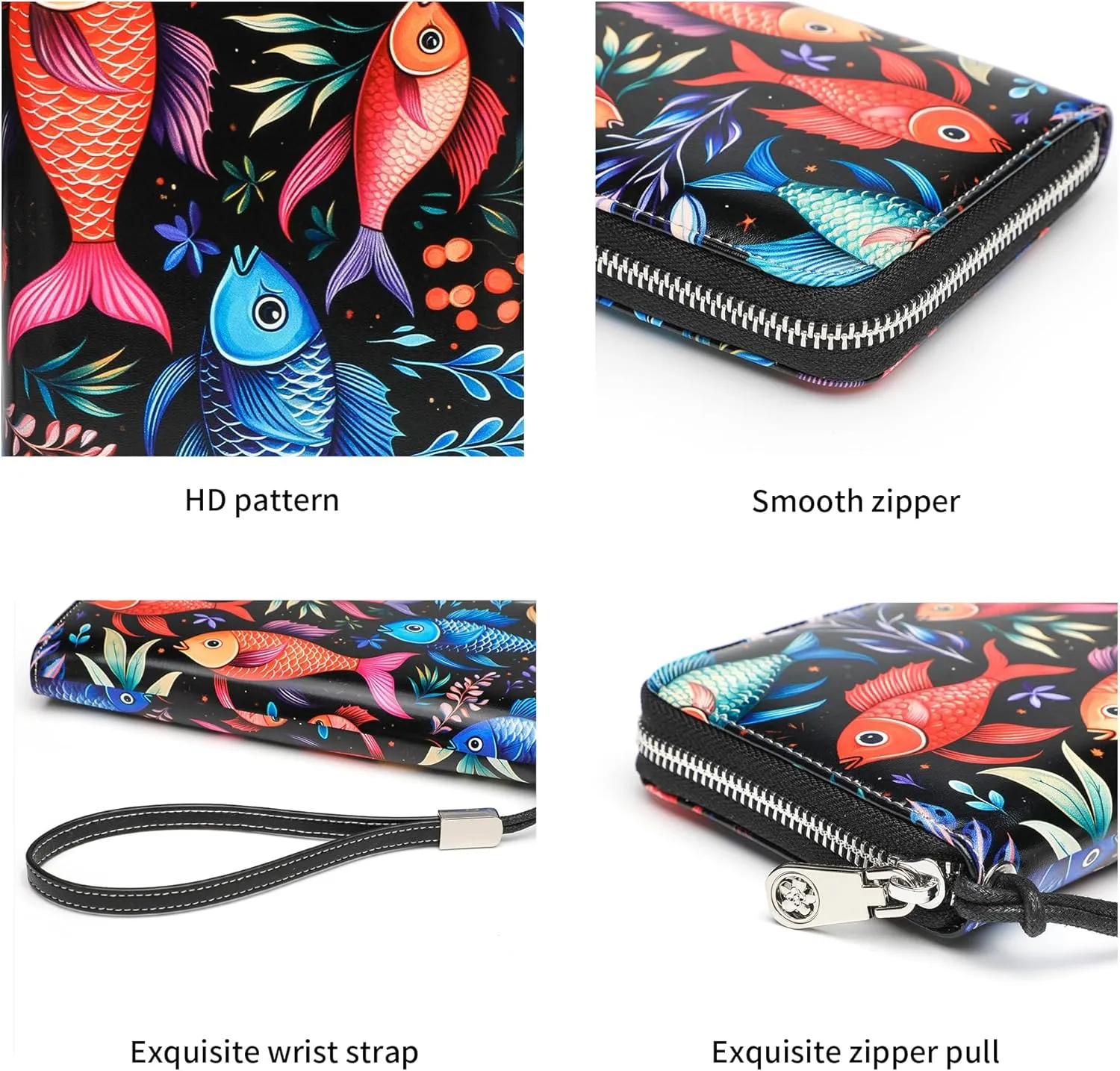 RFID Blocking Wristlet Large Wallet for Women Credit Card Holder Bifold Designer Zipper Phone Long Wallet Purse Aquarium