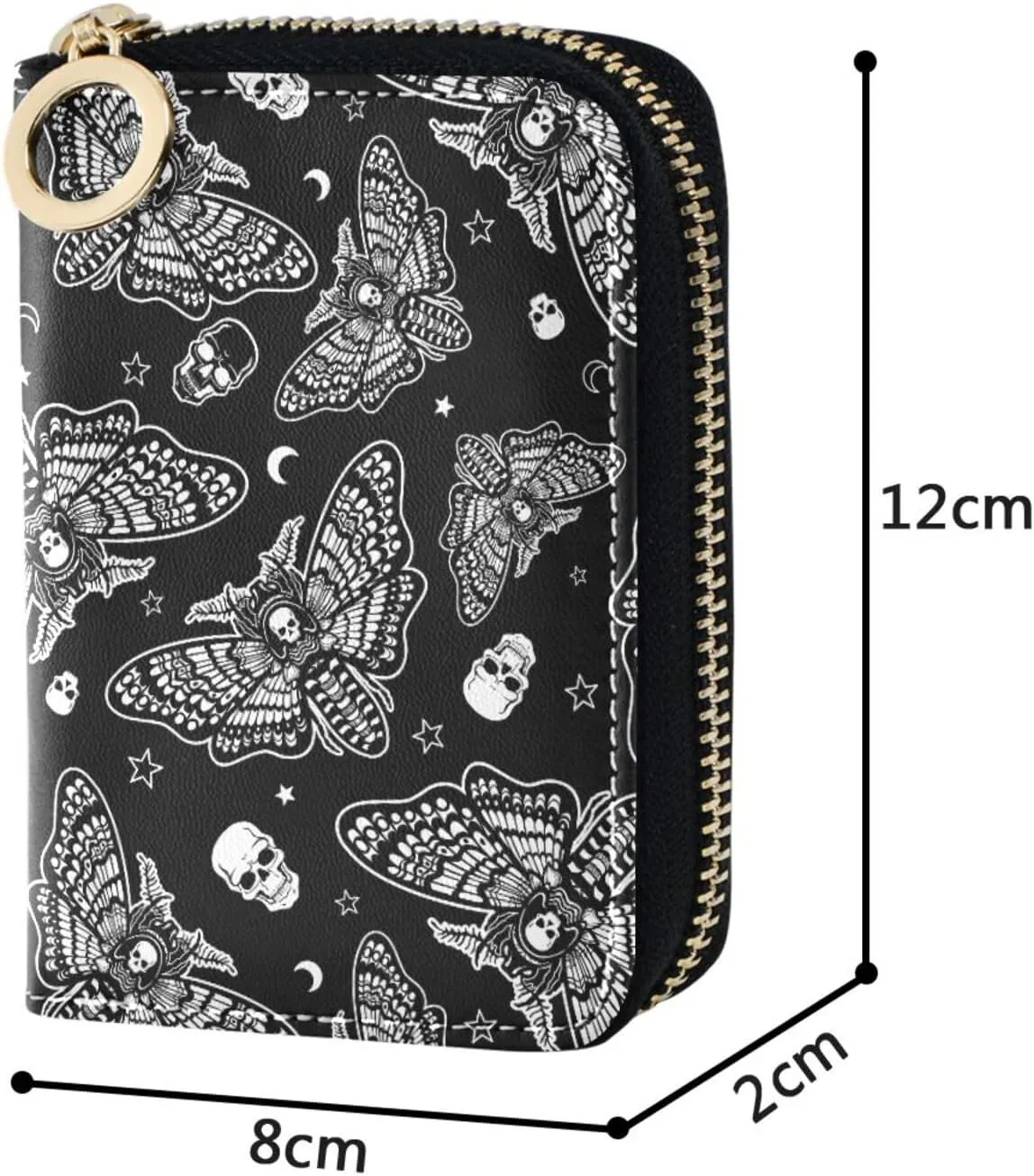 RFID Credit Card Holder Skull Moth Leather With Zipper Card Case Wallet for Women Girls