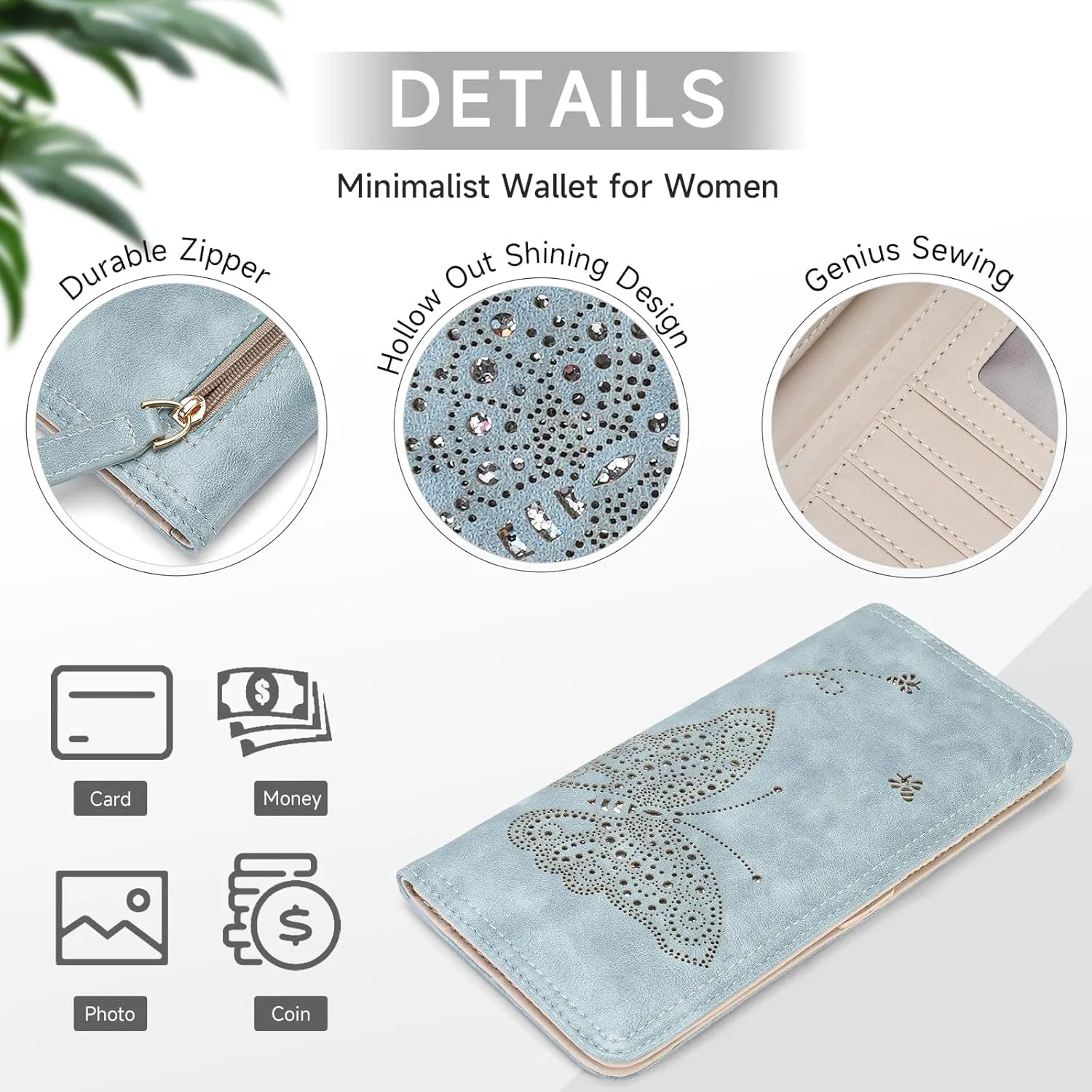 RFID Wallet Women Ultra Slim Thin Womens Wallet Compact Clutch Long Ladies Wallet for Women BLUE