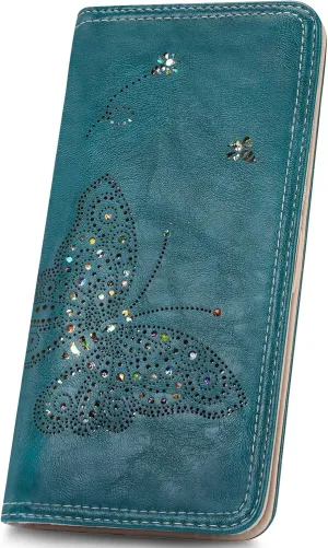 RFID Wallet Women Ultra Slim Thin Womens Wallet Compact Clutch Long Ladies Wallet for Women PEACOCK-BLUE
