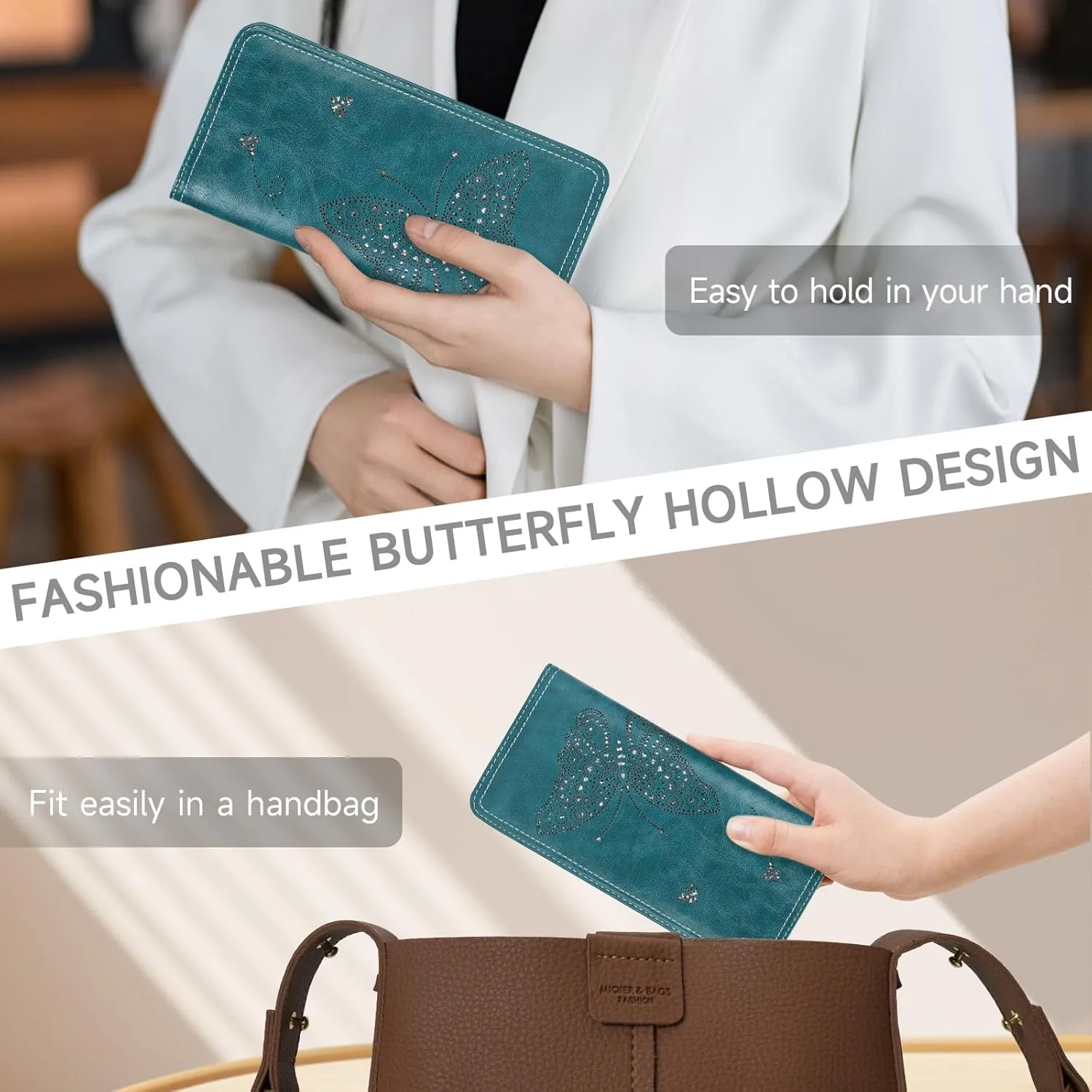 RFID Wallet Women Ultra Slim Thin Womens Wallet Compact Clutch Long Ladies Wallet for Women PEACOCK-BLUE
