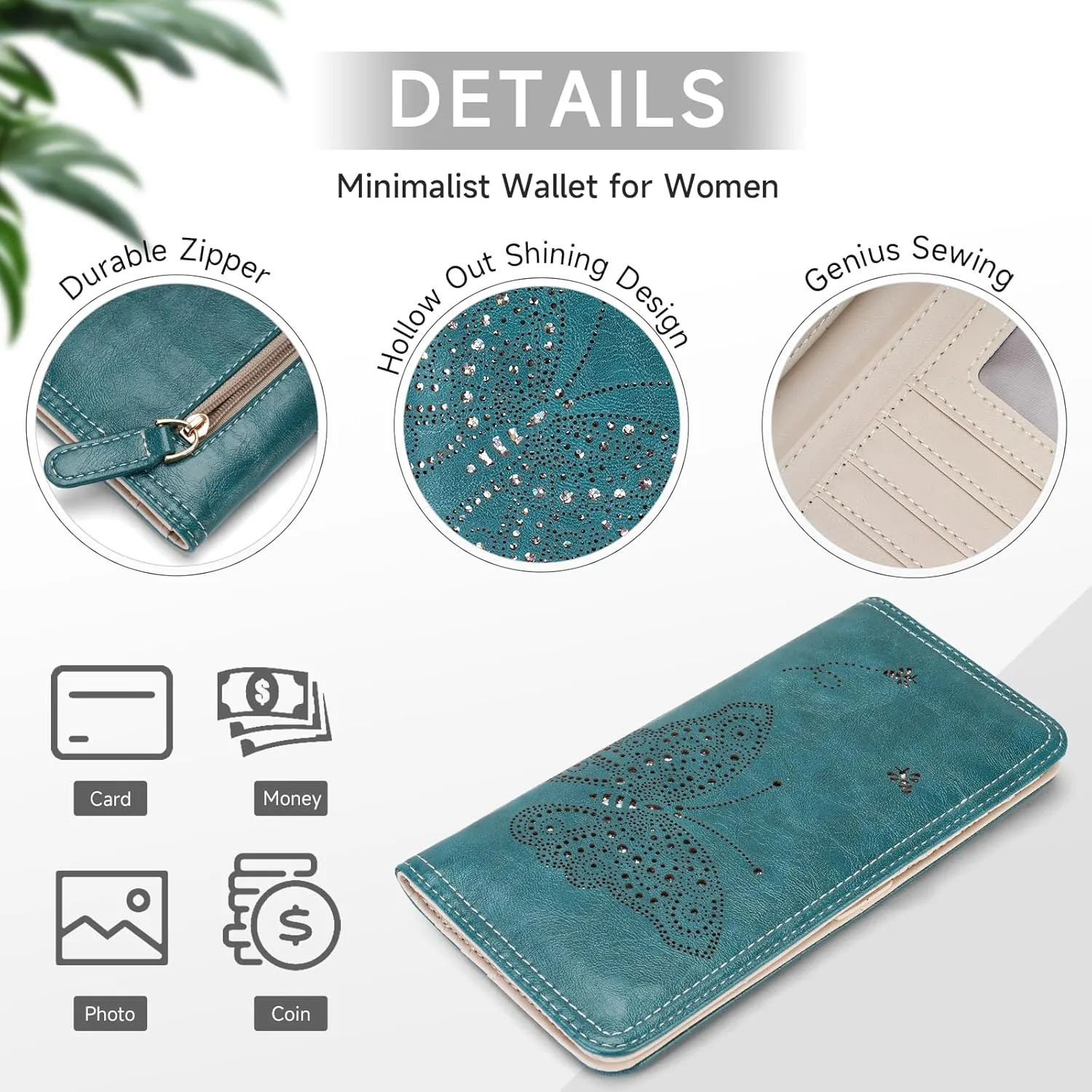 RFID Wallet Women Ultra Slim Thin Womens Wallet Compact Clutch Long Ladies Wallet for Women PEACOCK-BLUE