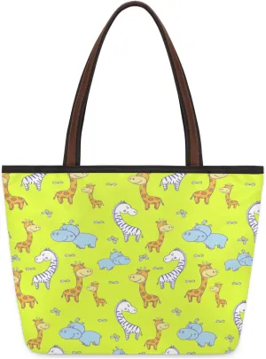 Rhinoceros Giraffe Zebra Tote Bag for Women with Zipper Large Capacity Top Handle Casual Shoulder Bag Handbag Reusable Shopping Grocery Bag for Work Beach Travel